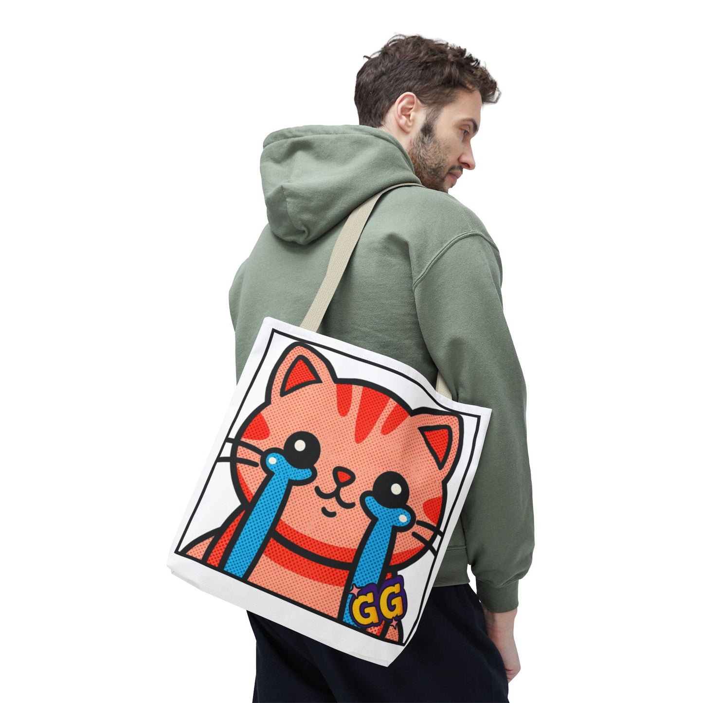 Good Game Tears of Joy - Cute Crying Cat Tote Bag – Kawaii Pop Art Cat Emote GG