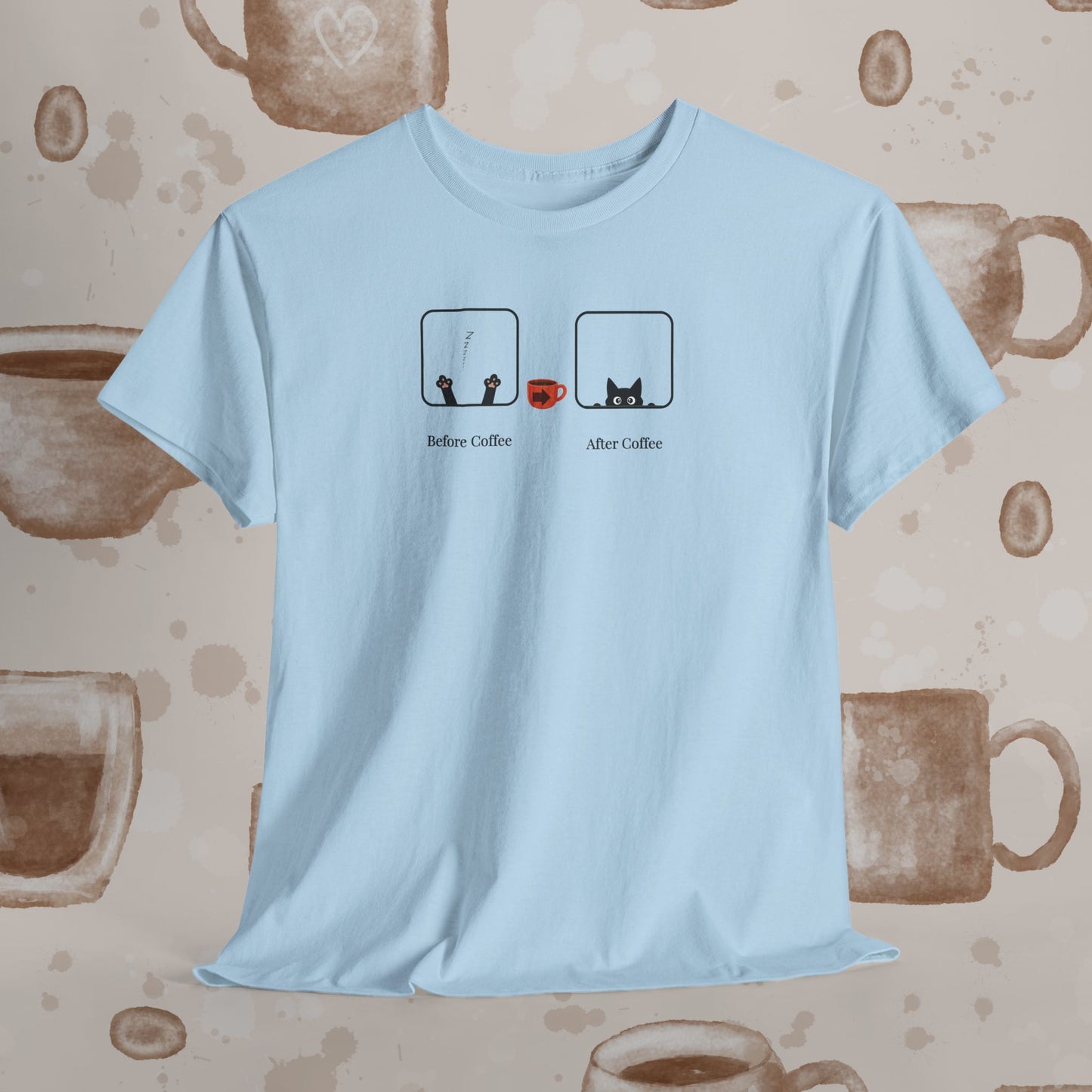 Before Coffee / After - Minimalist Coffee Cat Lover Graphic Tee