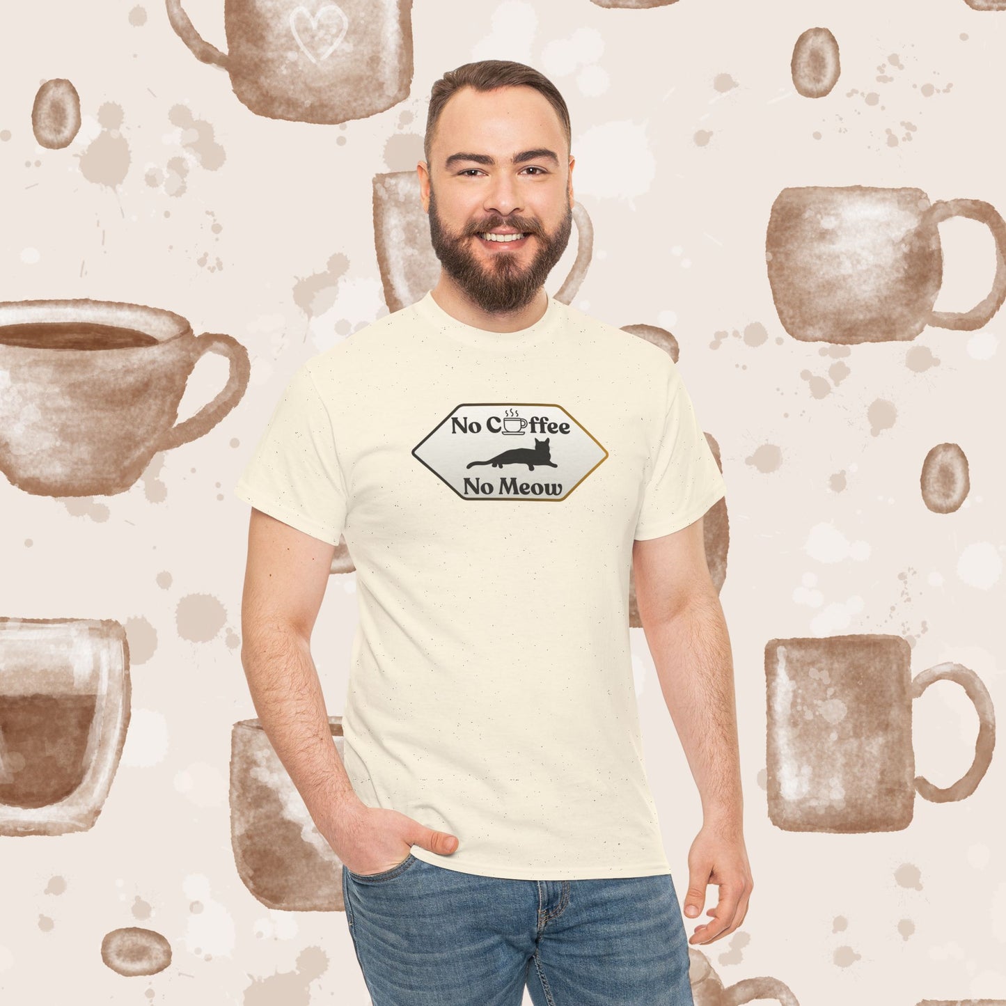 No Coffee No Meow T-Shirt — Sarcastic Coffee Cat Sign Tee, Funny Cat Lover Coffee Tee