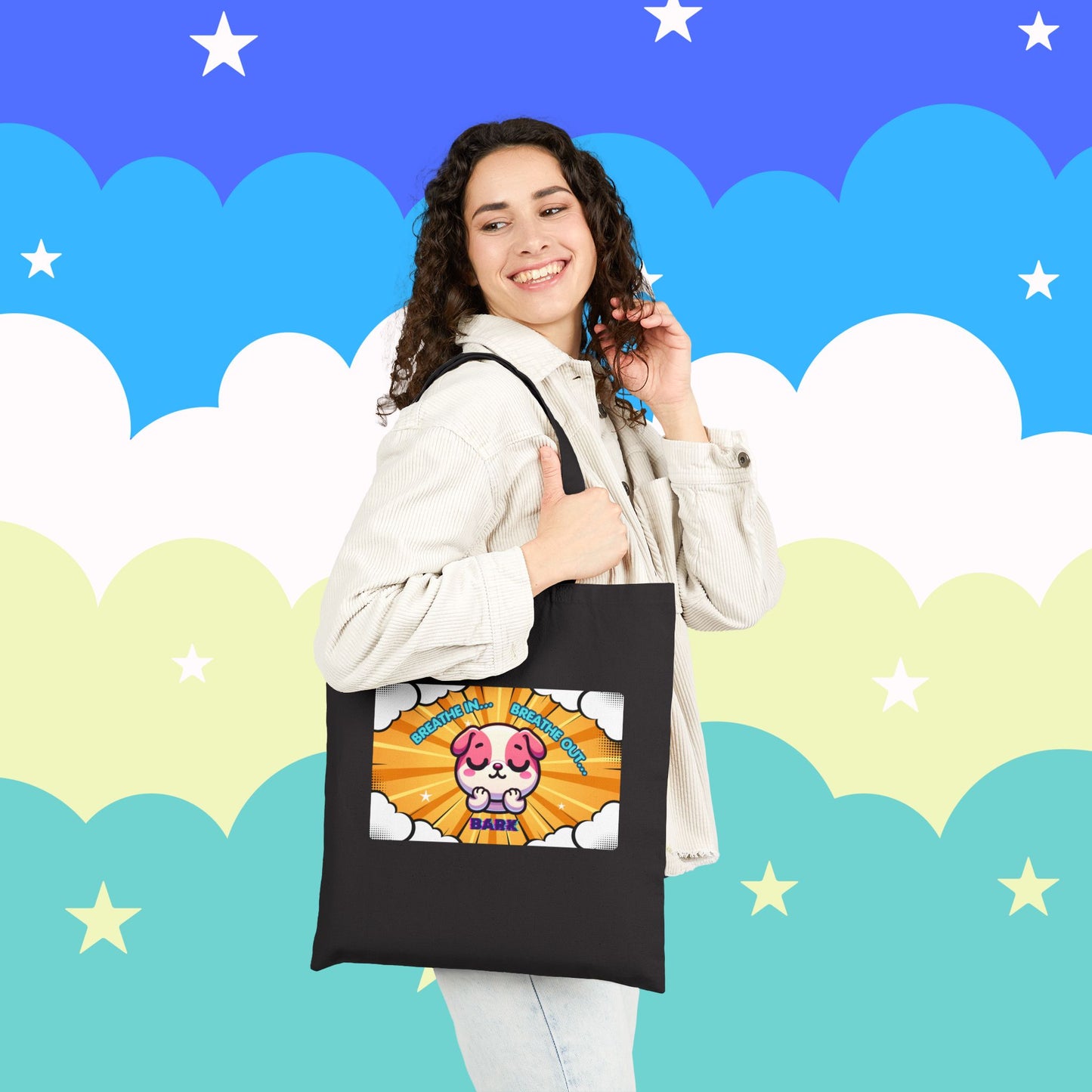 Pink Bulldog 'Breath In... Breath Out... Bark' Canvas Tote