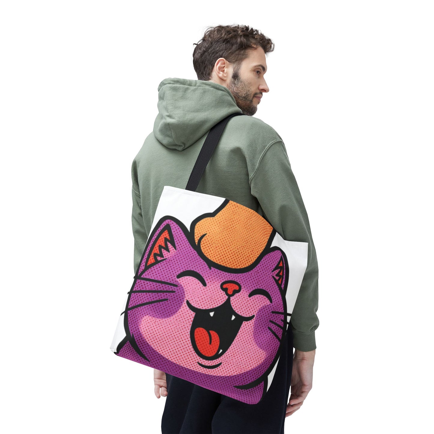 Happy Purple Cat Tote Bag — Cute Kawaii Cat Face AOP Tote