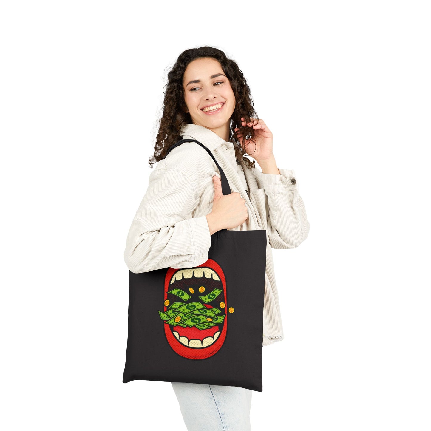 Eating Prosperity - Pop Art Money Mouth Graphic - Canvas Tote
