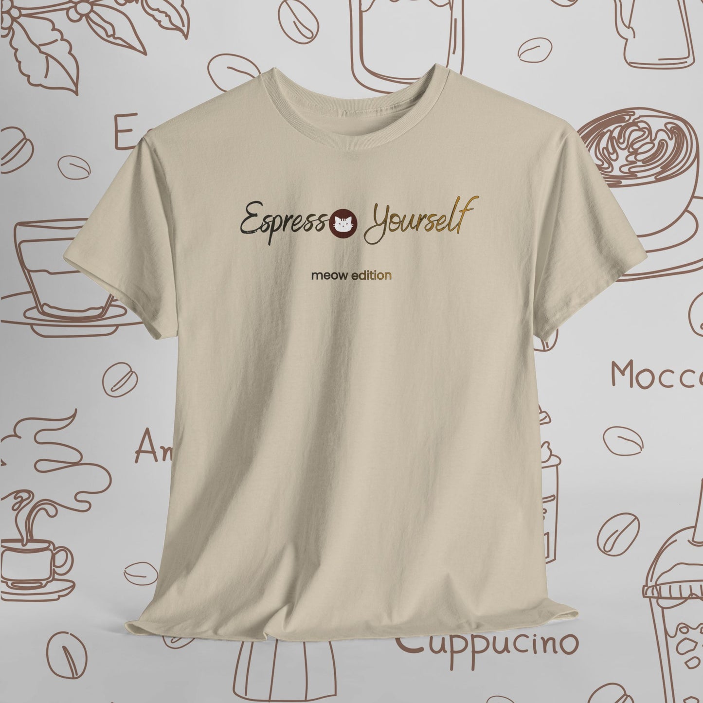 "Espresso Yourself Meow Edition" Coffee Cat T-Shirt — Minimalist Tee, Baristas Gift, Espresso Lovers