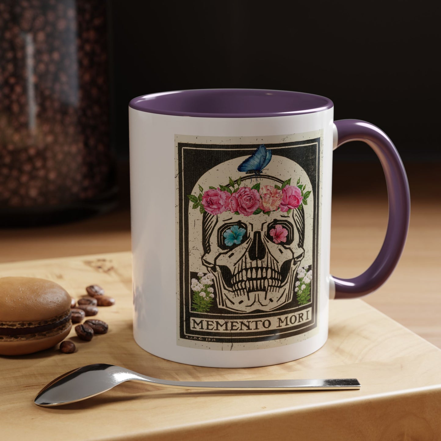 Memento Mori Coffee Mug, Floral Skull Mug, Gothic Gift, Day of the Dead Decor, Vintage Style Drinkware, Unique Kitchenware