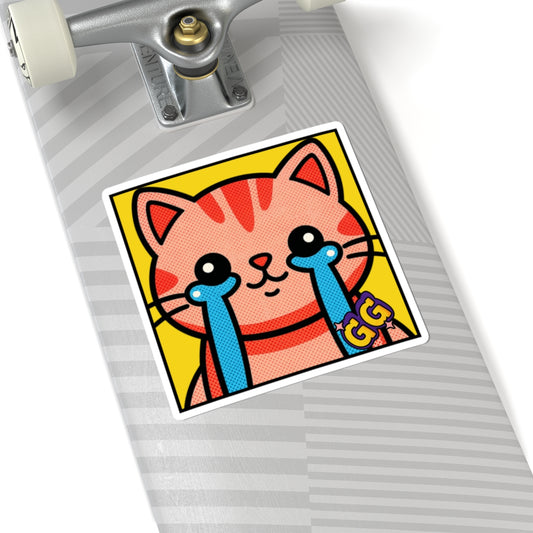 Good Game Tears of Joy Crying Cat Sticker — Cute Gamers Emote Kiss-Cut Decal