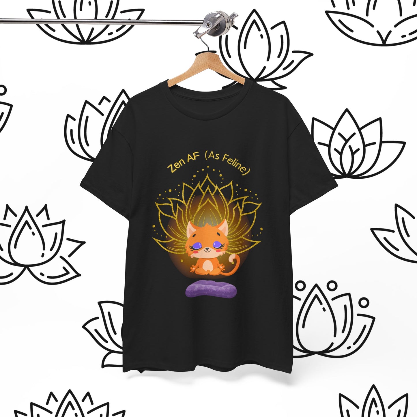Zen AF (As Feline) Unisex Heavy Cotton Tee, Meditation Shirt, Cat Lover Gift, Spiritual Clothing, Mindfulness Apparel