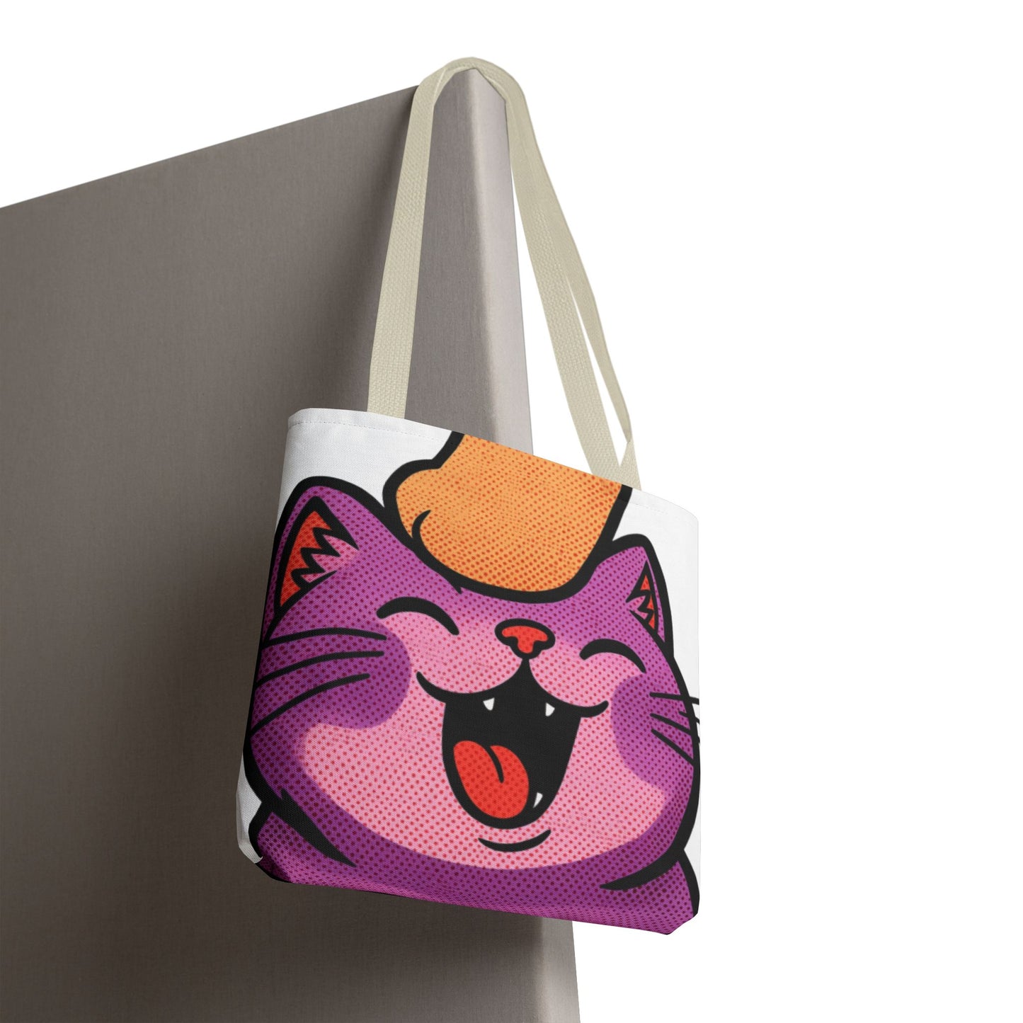 Happy Purple Cat Tote Bag — Cute Kawaii Cat Face AOP Tote