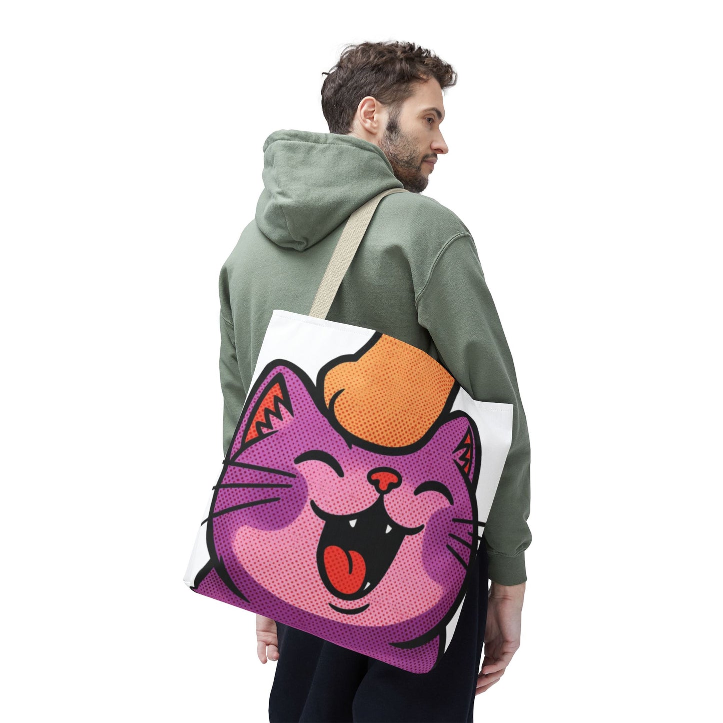Happy Purple Cat Tote Bag — Cute Kawaii Cat Face AOP Tote