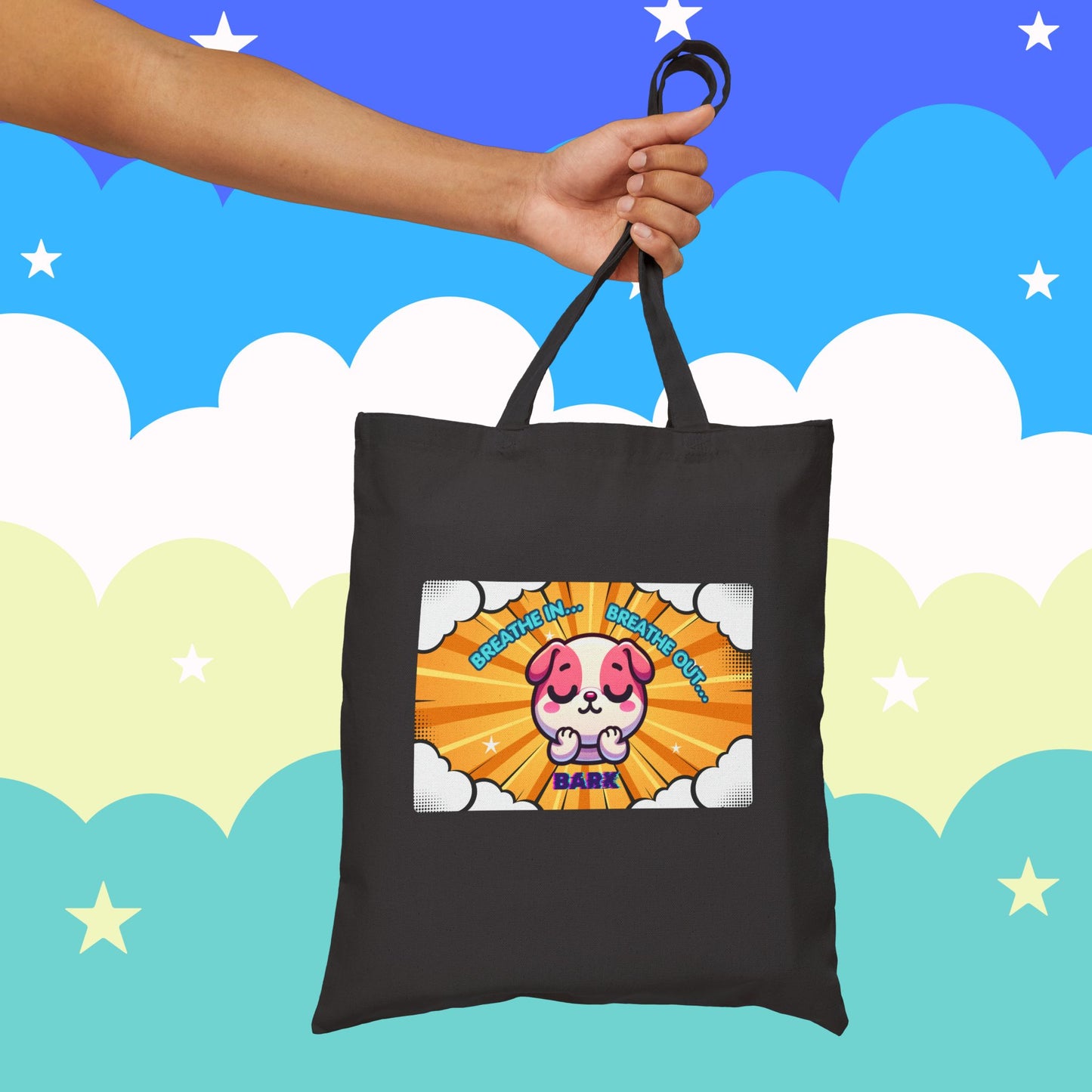 Pink Bulldog 'Breath In... Breath Out... Bark' Canvas Tote