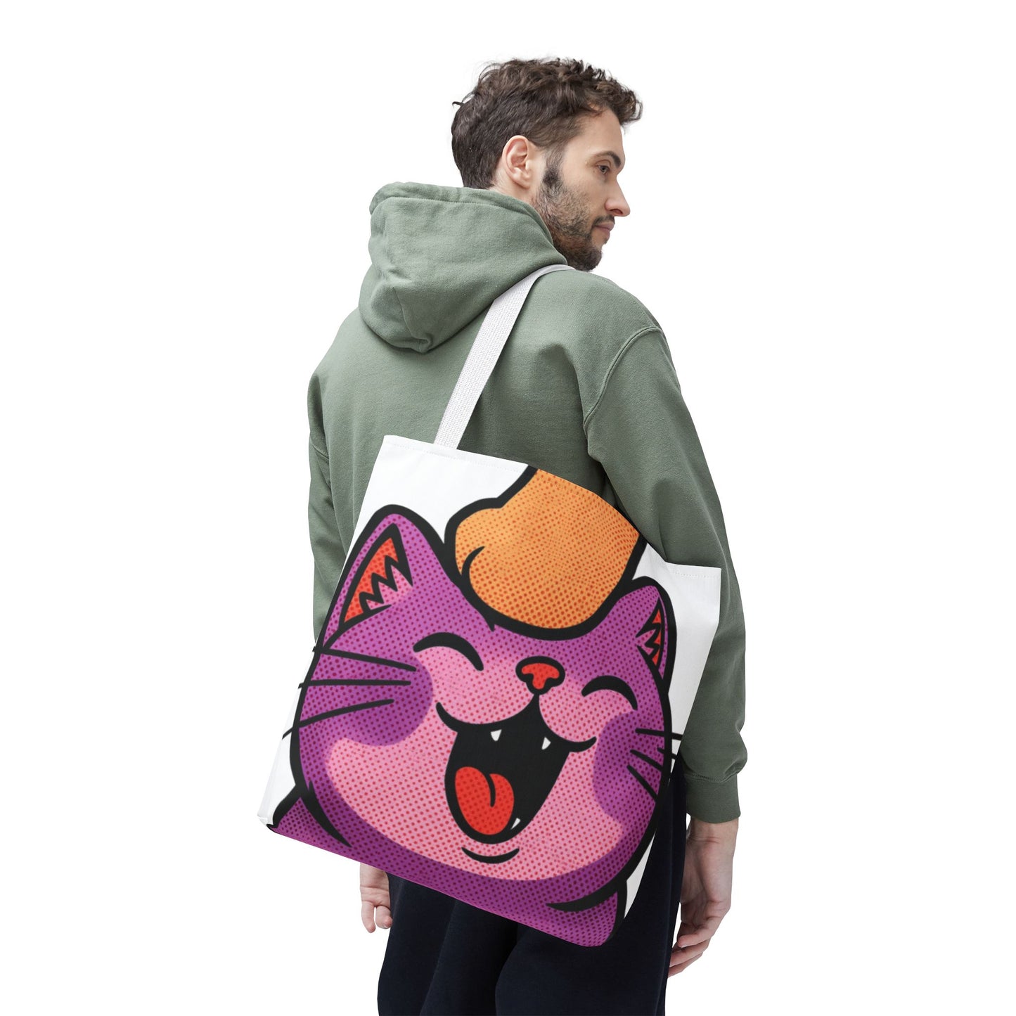 Happy Purple Cat Tote Bag — Cute Kawaii Cat Face AOP Tote