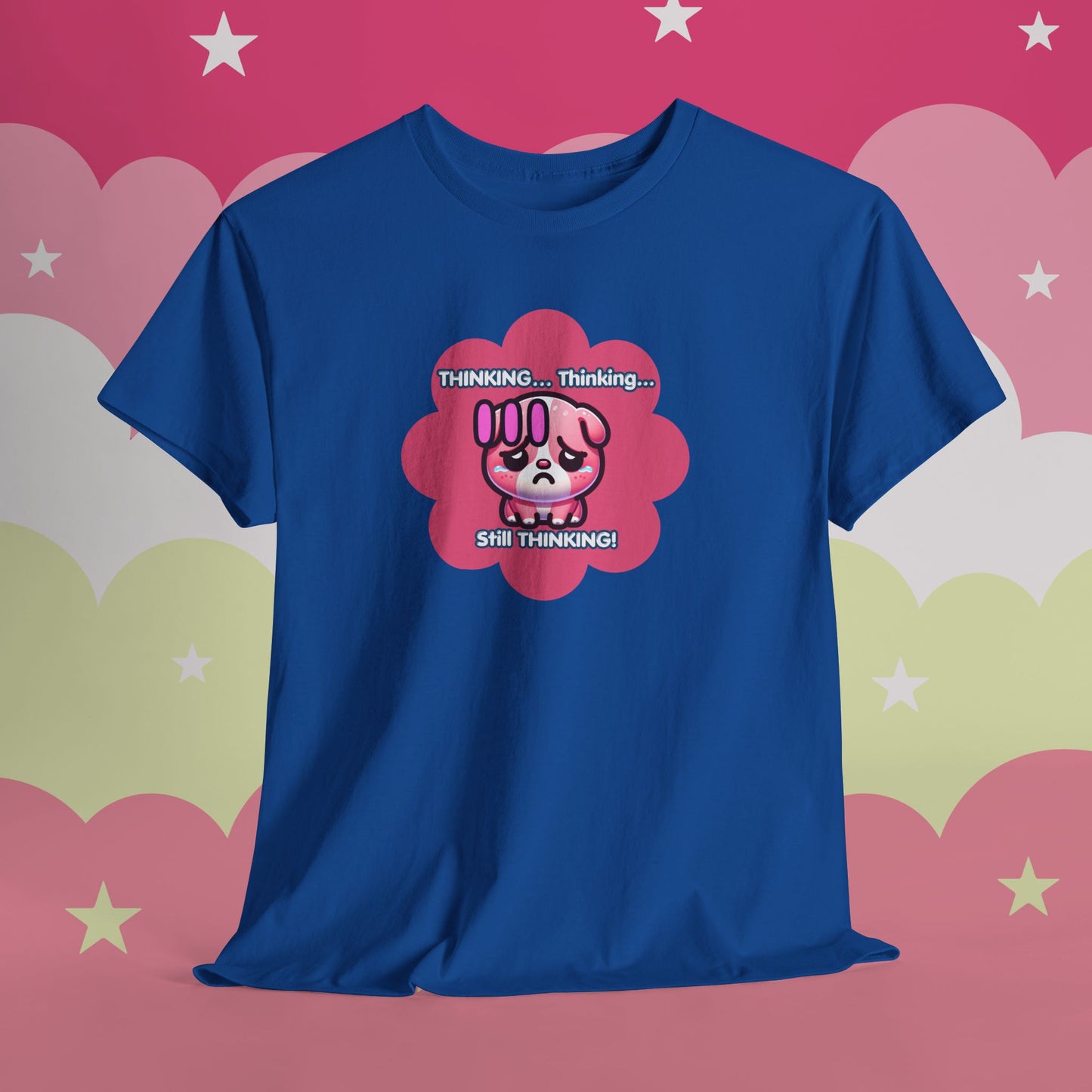 Contemplating Pink Bulldog Emote "Thinking... Still Thinking!" MoodT-Shirt