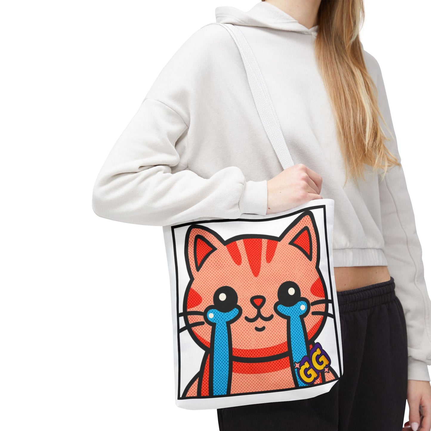 Good Game Tears of Joy - Cute Crying Cat Tote Bag – Kawaii Pop Art Cat Emote GG