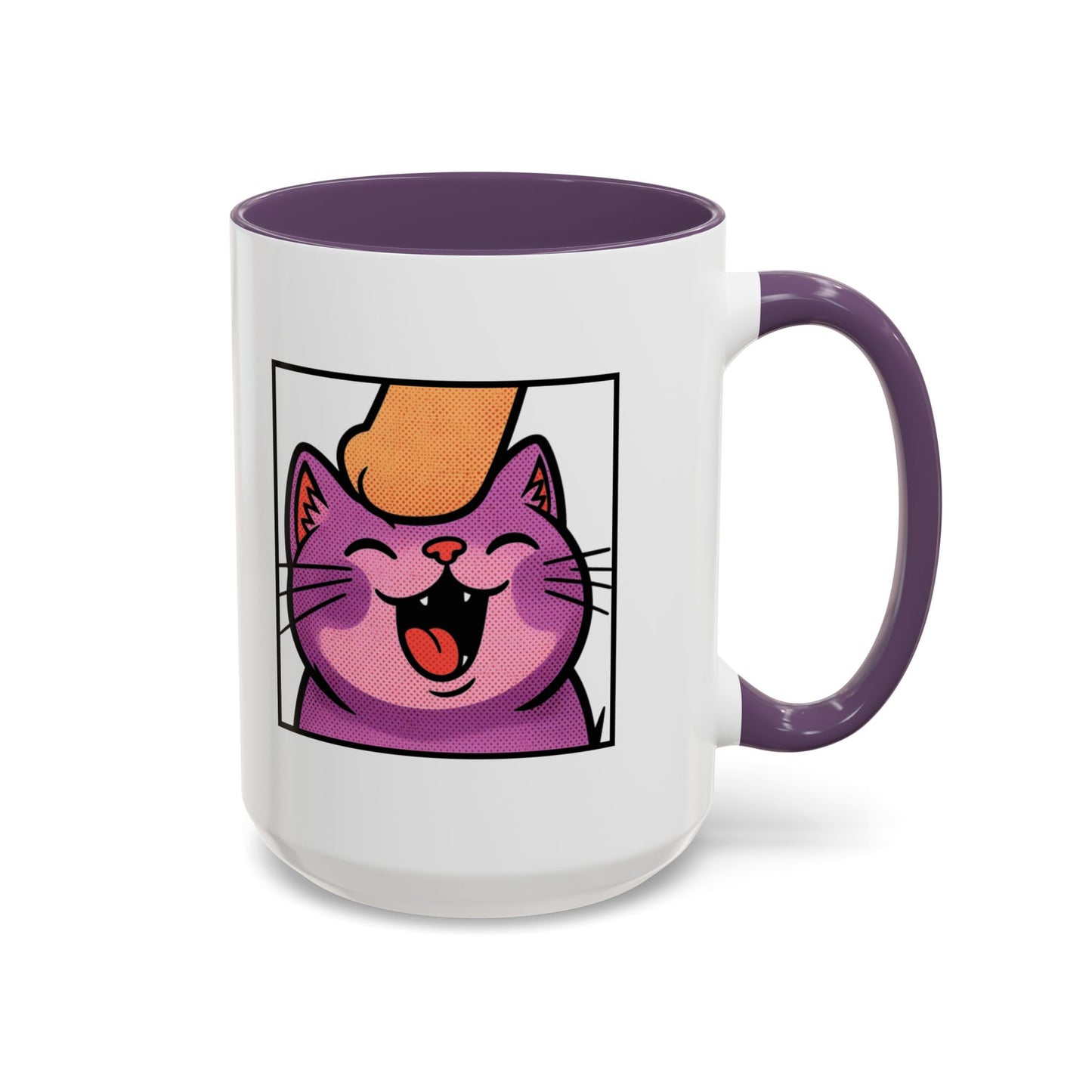 Pet Me, Purrfectly Happy Twitch Emote Cat Accent Coffee Mug – Cute Smiling Cat Illustration (11/15oz)