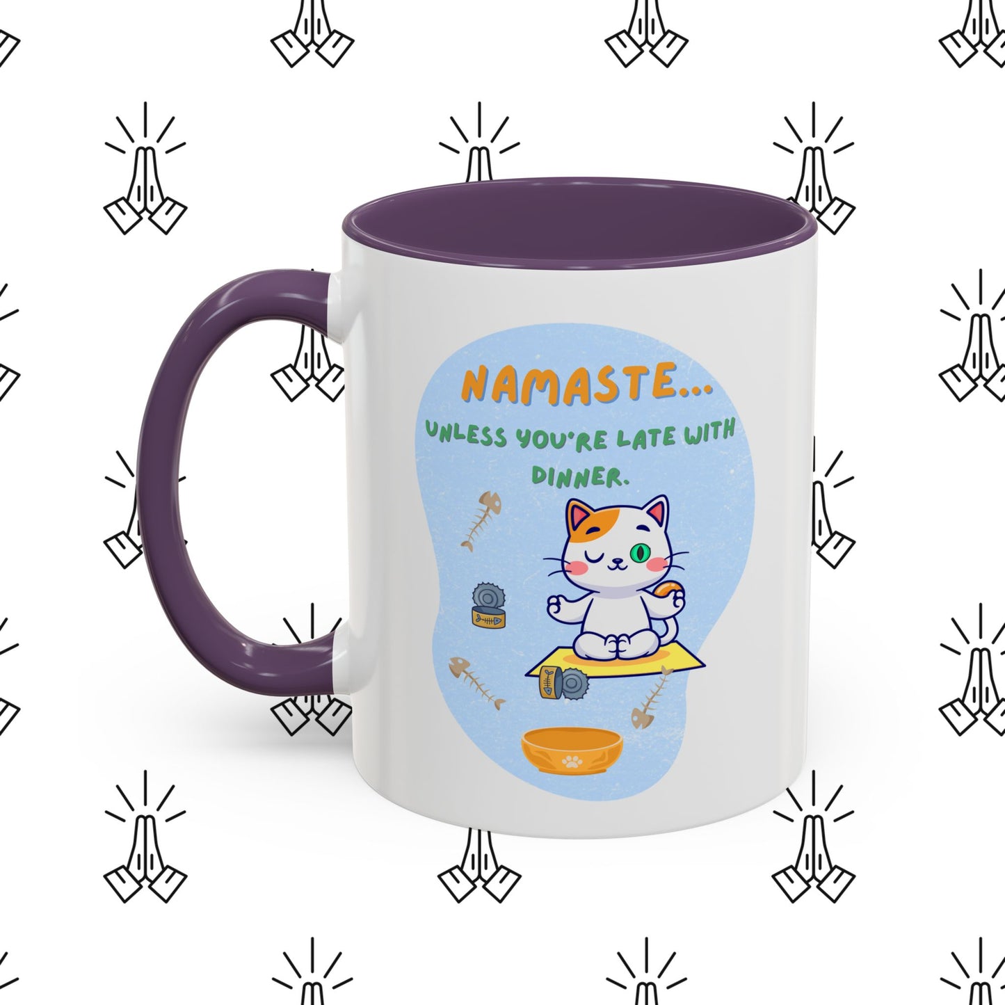 Namaste Cat Accent Coffee Mug | Cute Cat Mug, Coffee Cup Gift, Yoga Lover's Mug, Cat Lover Gift, Stylish Drinkware