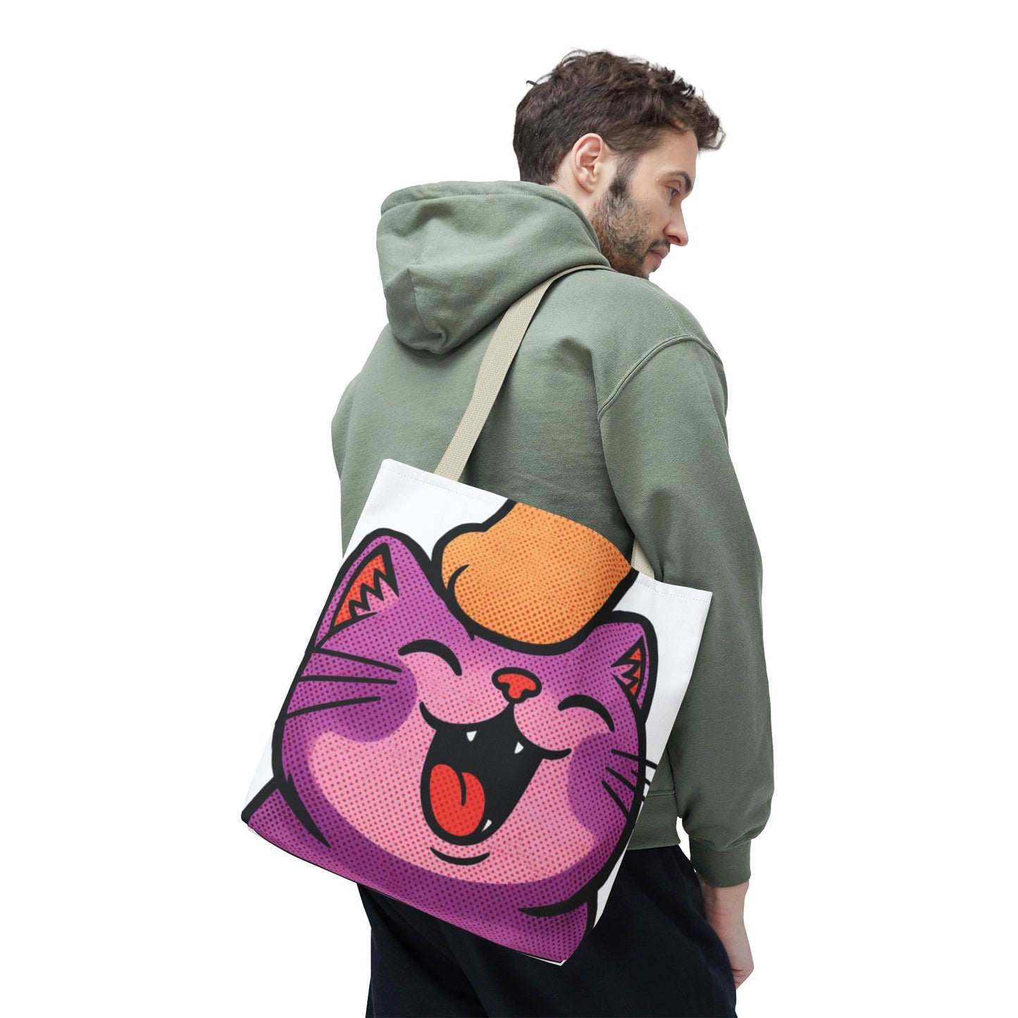 Happy Purple Cat Tote Bag — Cute Kawaii Cat Face AOP Tote