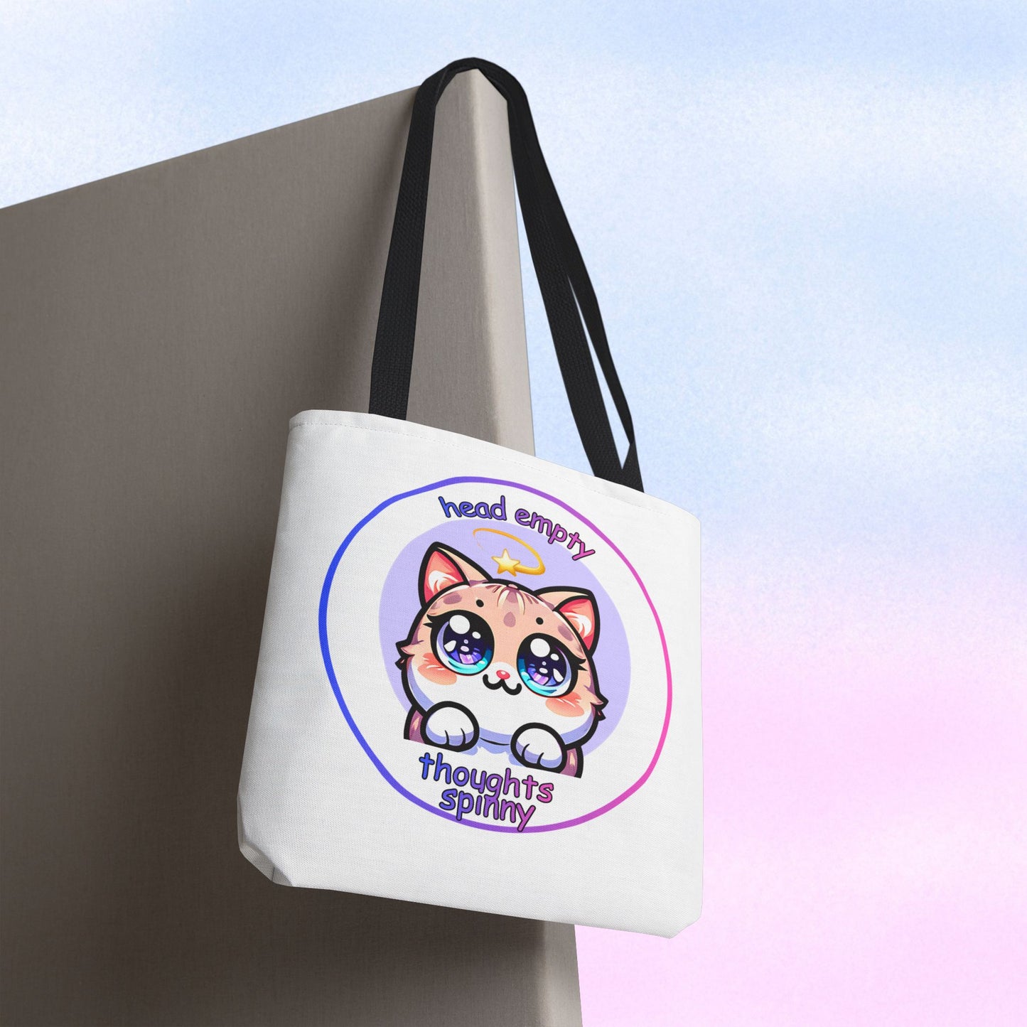 Cute Kawaii Dizzy Cat Tote Bag — "head empty. thoughts spinny."
