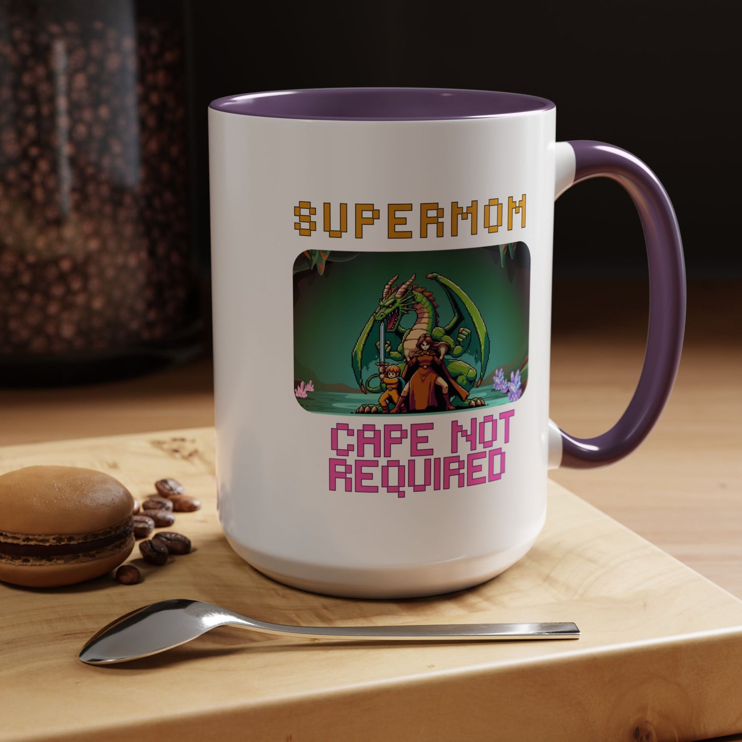 Dungeon Crawling Coffee Mug — "Supermom: Cape Not Required" Accent Mug (11/15oz)
