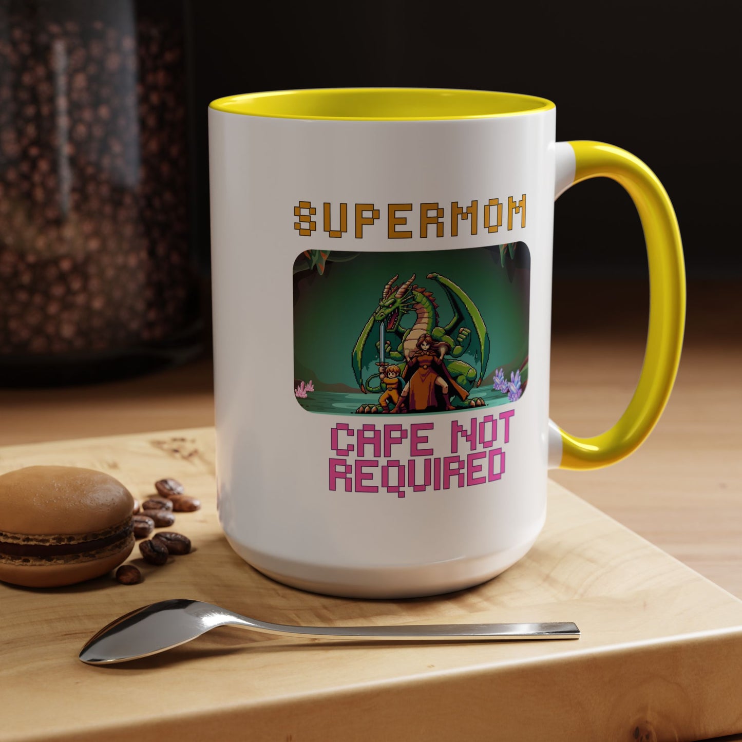 Dungeon Crawling Coffee Mug — "Supermom: Cape Not Required" Accent Mug (11/15oz)