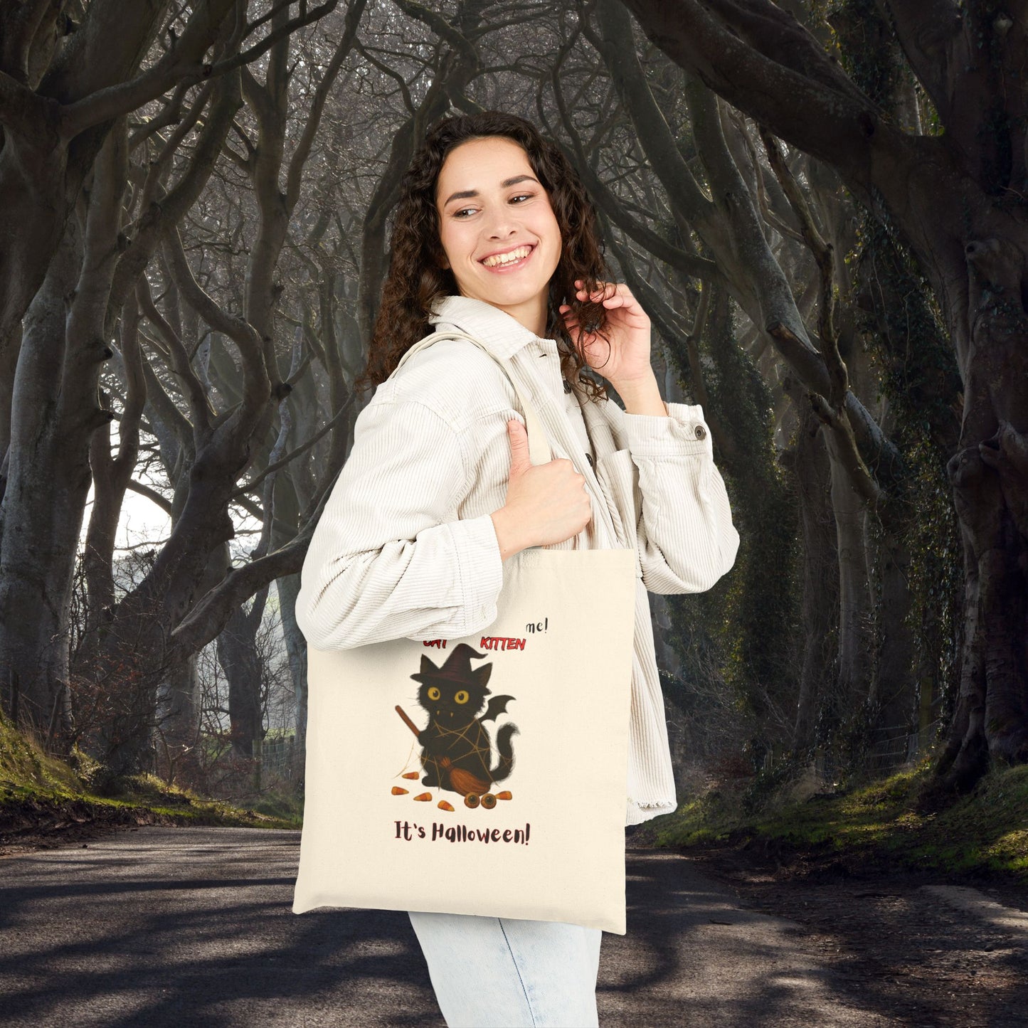 You've Cat to be Kitten me! Halloween Cat Tote Bag, Cute Trick or Treat Bag, Eco-Friendly Canvas Carrier, Fall Season Shopping Bag, Gift for Cat Lovers