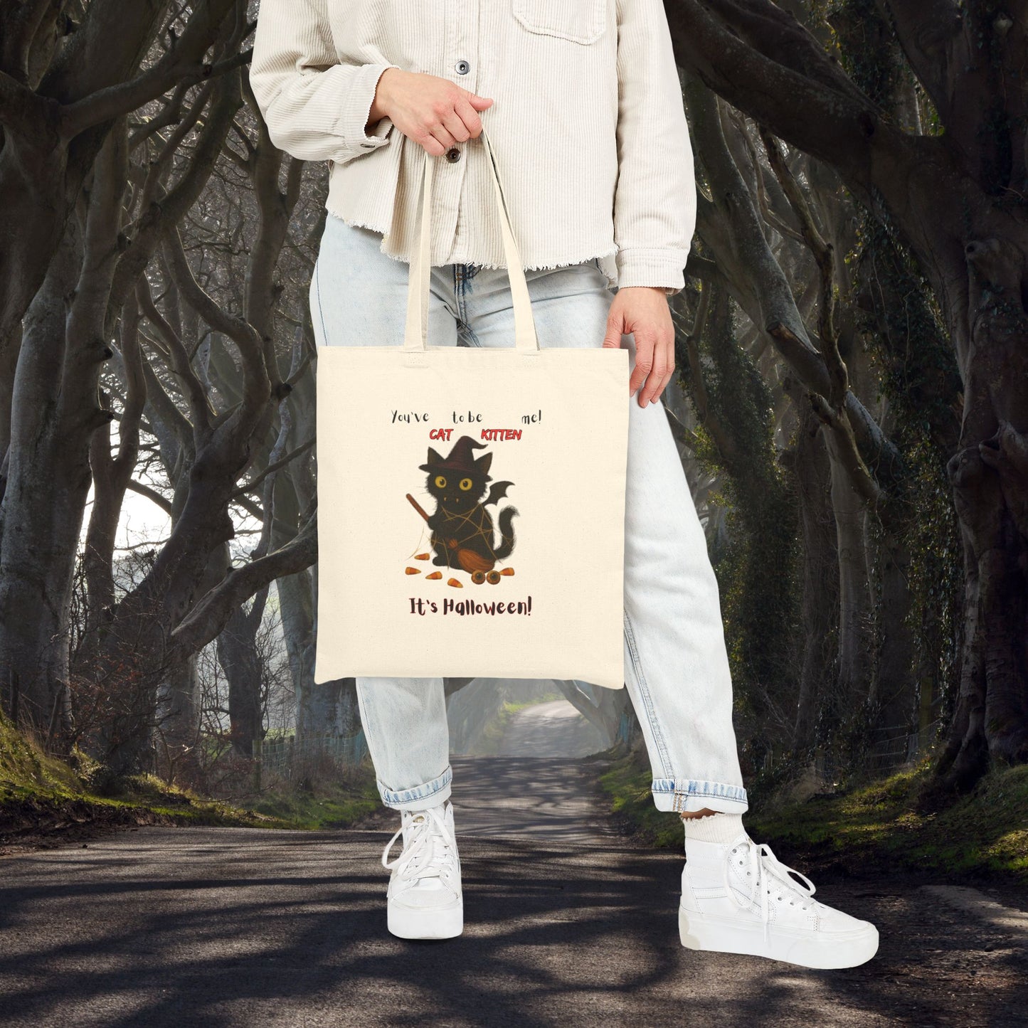You've Cat to be Kitten me! Halloween Cat Tote Bag, Cute Trick or Treat Bag, Eco-Friendly Canvas Carrier, Fall Season Shopping Bag, Gift for Cat Lovers