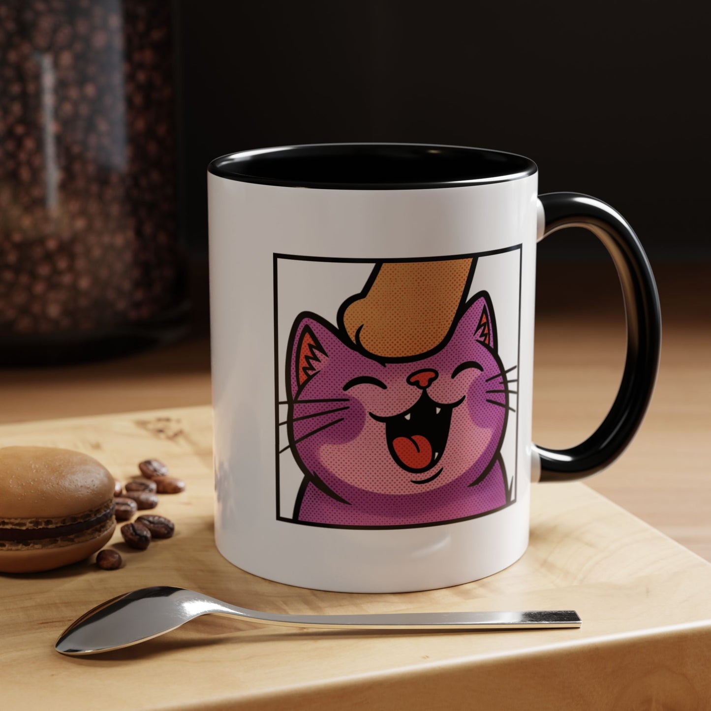 Pet Me, Purrfectly Happy Twitch Emote Cat Accent Coffee Mug – Cute Smiling Cat Illustration (11/15oz)
