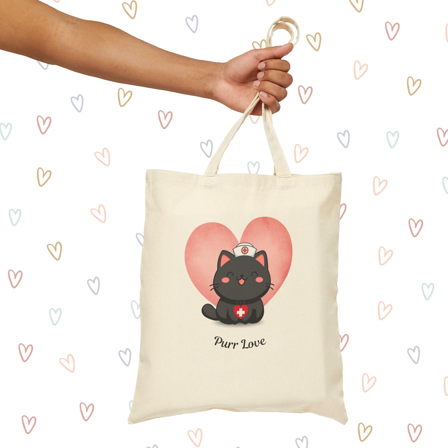 Nurse Cat Canvas Tote — "Purr Love" Valentine Cat Nurse