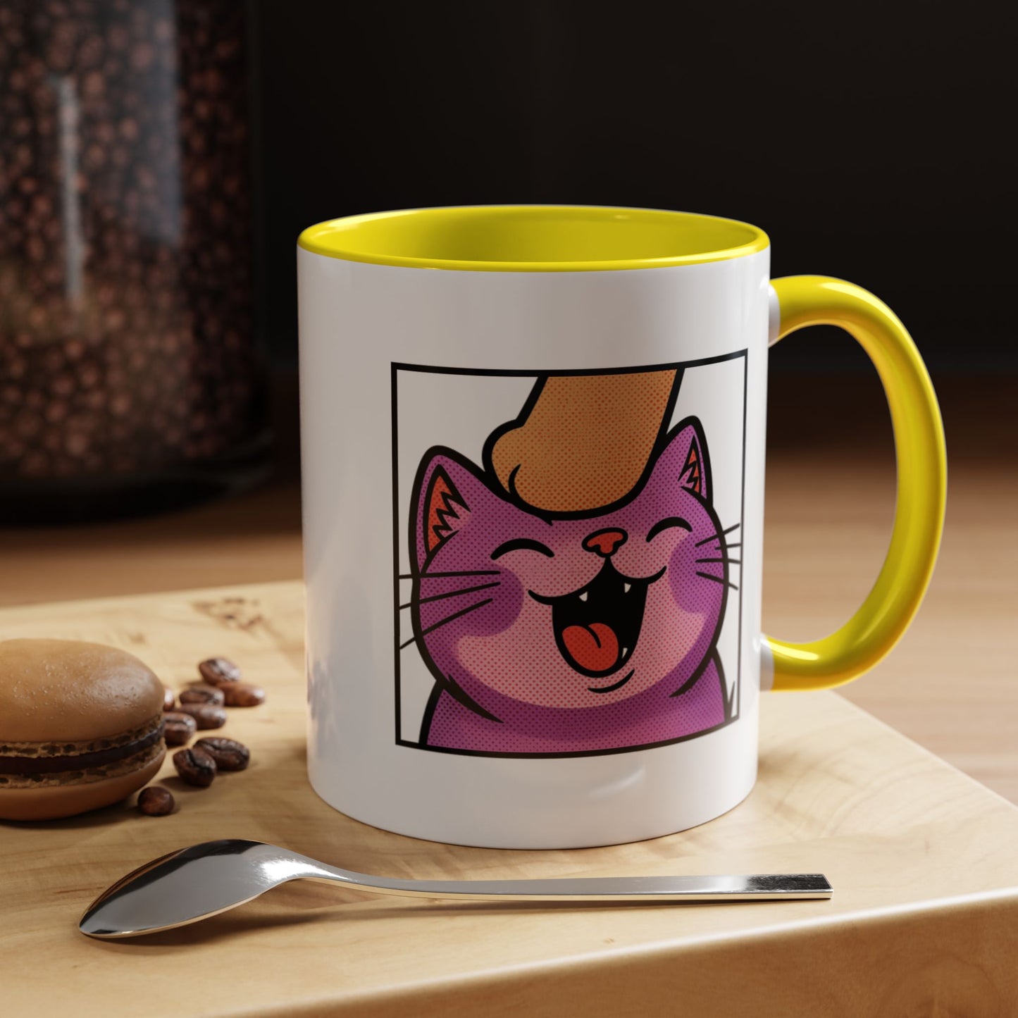 Pet Me, Purrfectly Happy Twitch Emote Cat Accent Coffee Mug – Cute Smiling Cat Illustration (11/15oz)