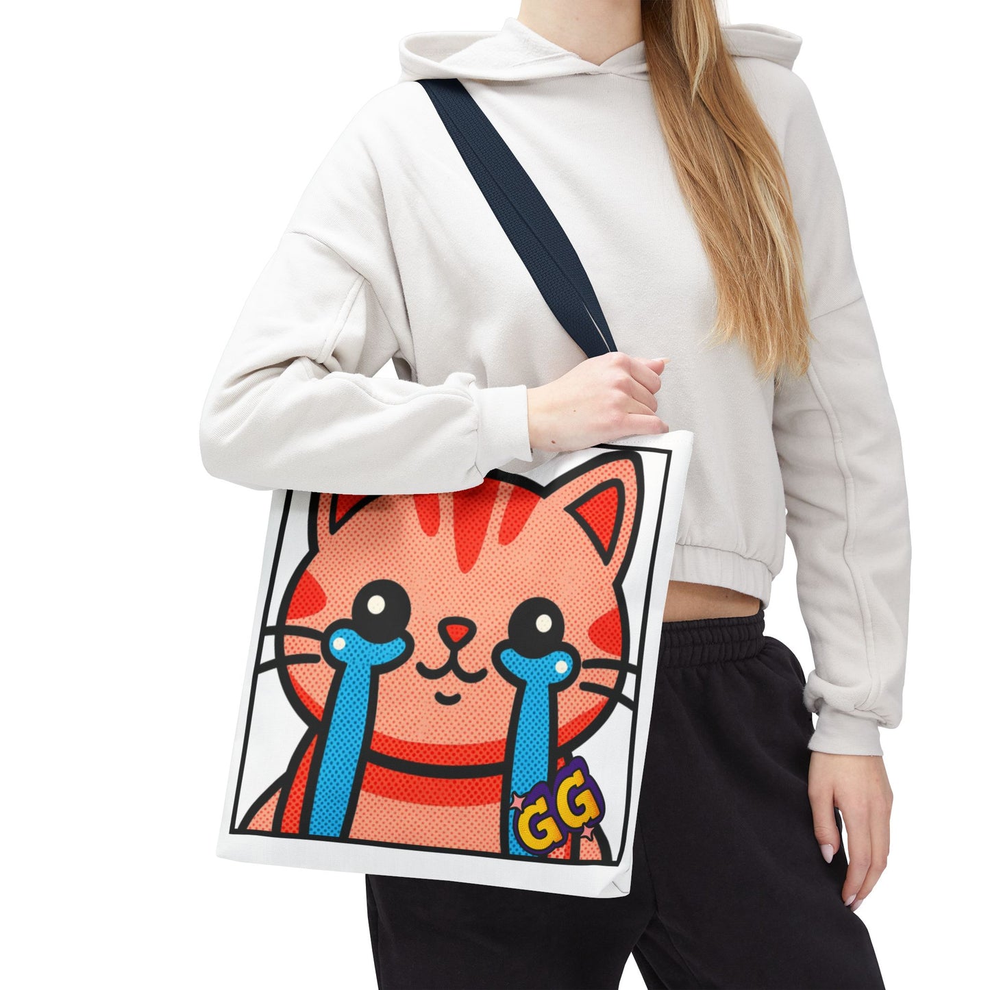 Good Game Tears of Joy - Cute Crying Cat Tote Bag – Kawaii Pop Art Cat Emote GG