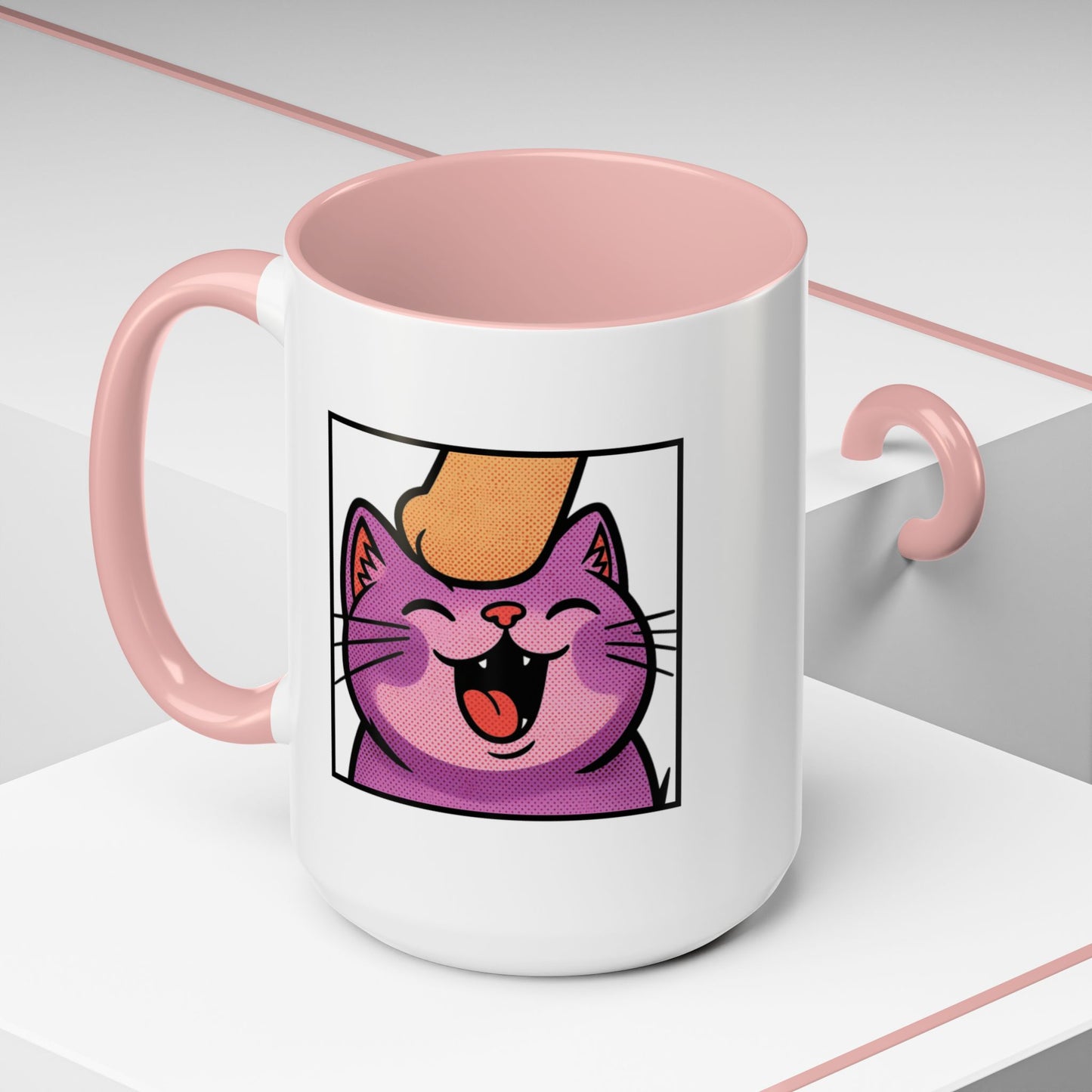Pet Me, Purrfectly Happy Twitch Emote Cat Accent Coffee Mug – Cute Smiling Cat Illustration (11/15oz)