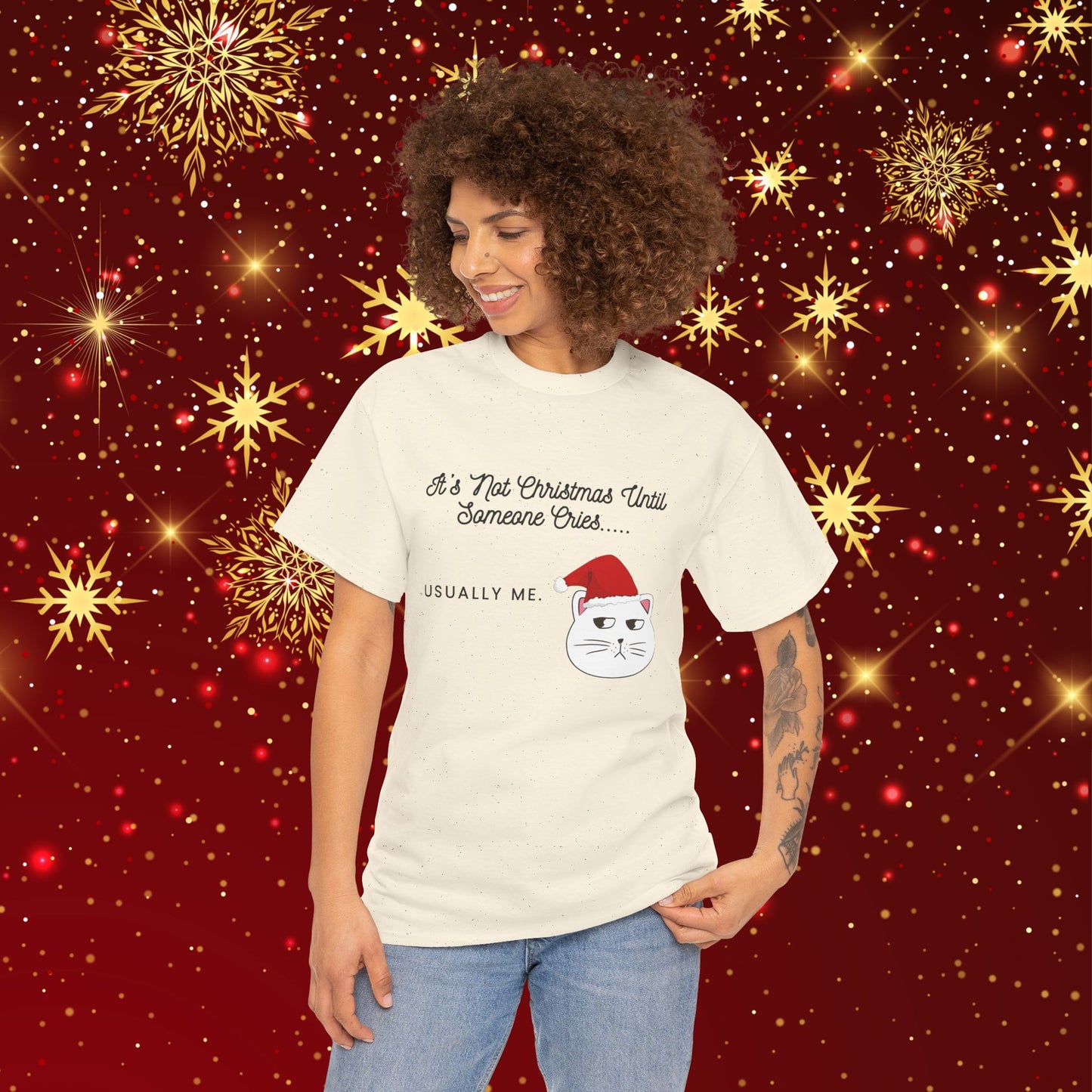 Grumpy Santa Cat Christmas Tee — "It's Not Christmas Until Someone Cries... Usually Me."