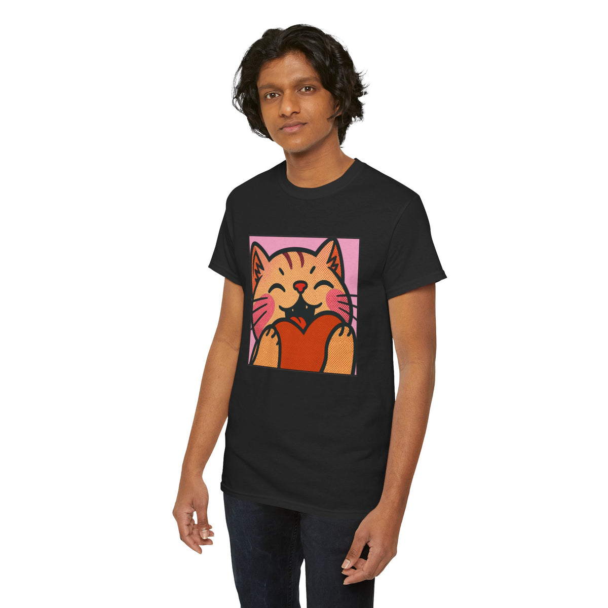 Cute Cat Holding Heart T‑Shirt — Cute Kitty Love Graphic Tee