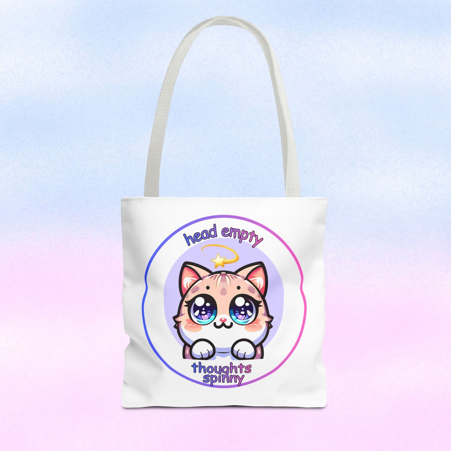 Cute Kawaii Dizzy Cat Tote Bag — "head empty. thoughts spinny."