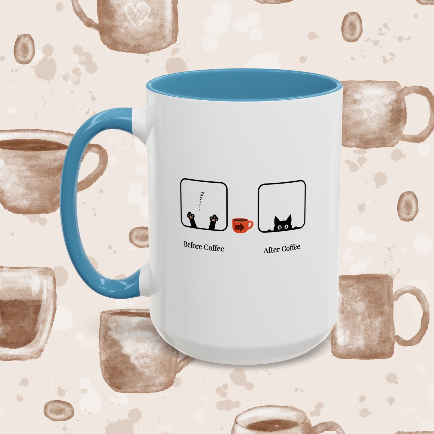 Coffee Mug — "Before Coffee / After Coffee" Cat Accent Mug (11/15oz)