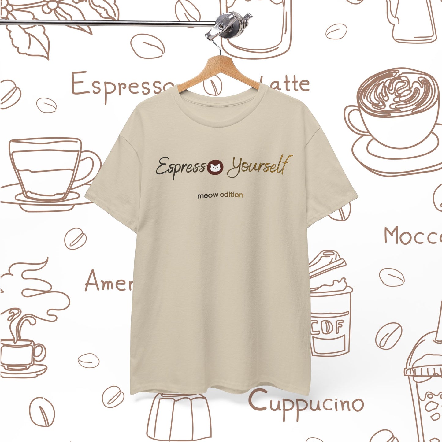 "Espresso Yourself Meow Edition" Coffee Cat T-Shirt — Minimalist Tee, Baristas Gift, Espresso Lovers