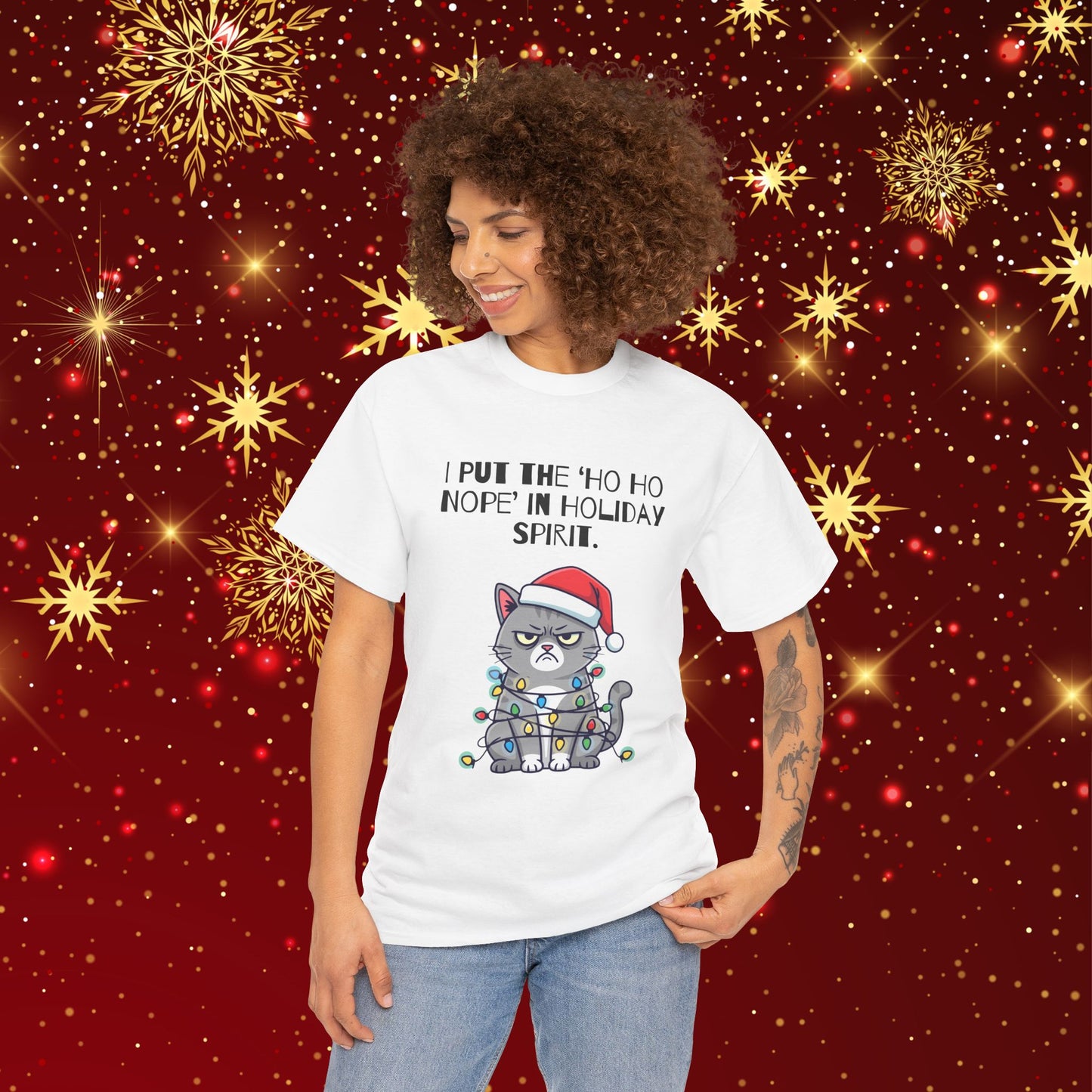 Grumpy Cat Christmas T-Shirt – "I Put the 'Ho Ho Nope' in Holiday Spirit"