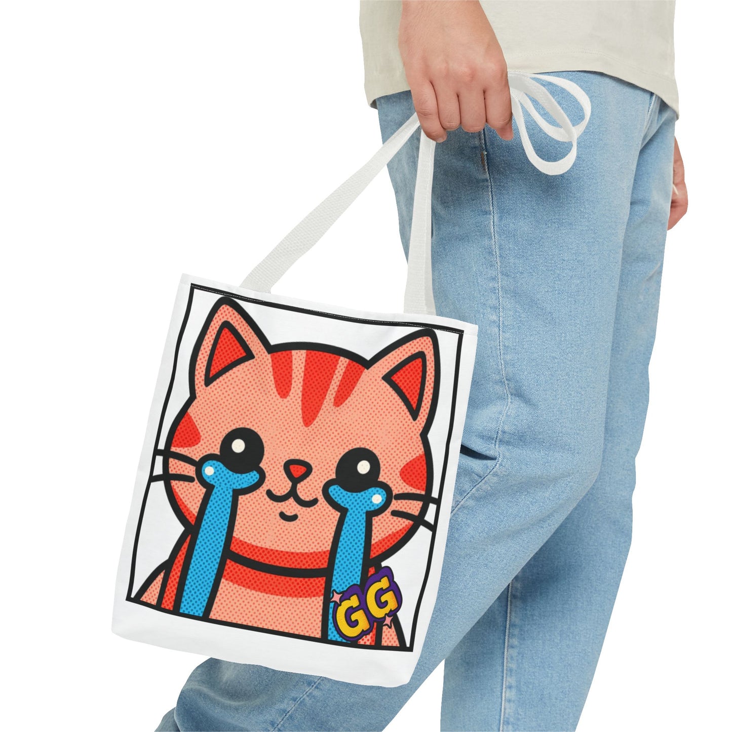 Good Game Tears of Joy - Cute Crying Cat Tote Bag – Kawaii Pop Art Cat Emote GG