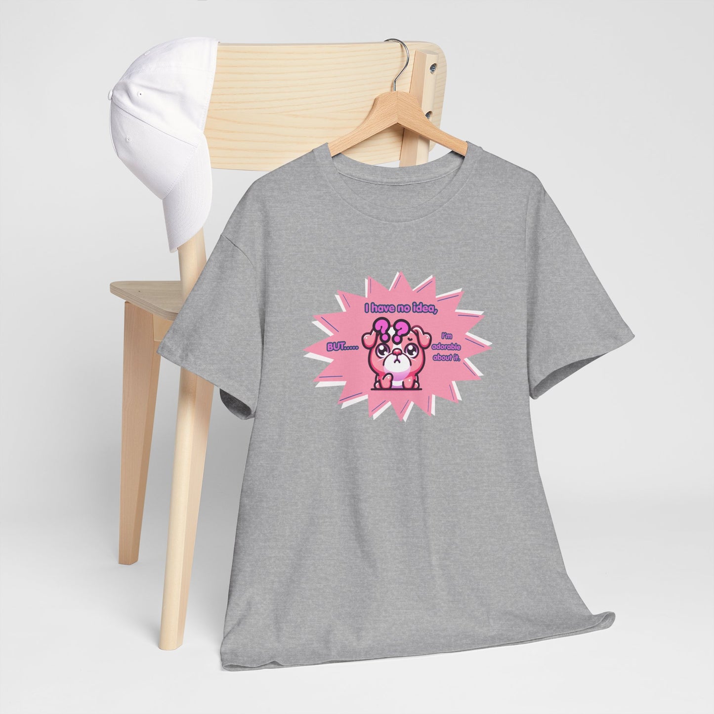Confused Pink Bulldog Tee — "I Have No Idea, But... I'm Adorable About It."