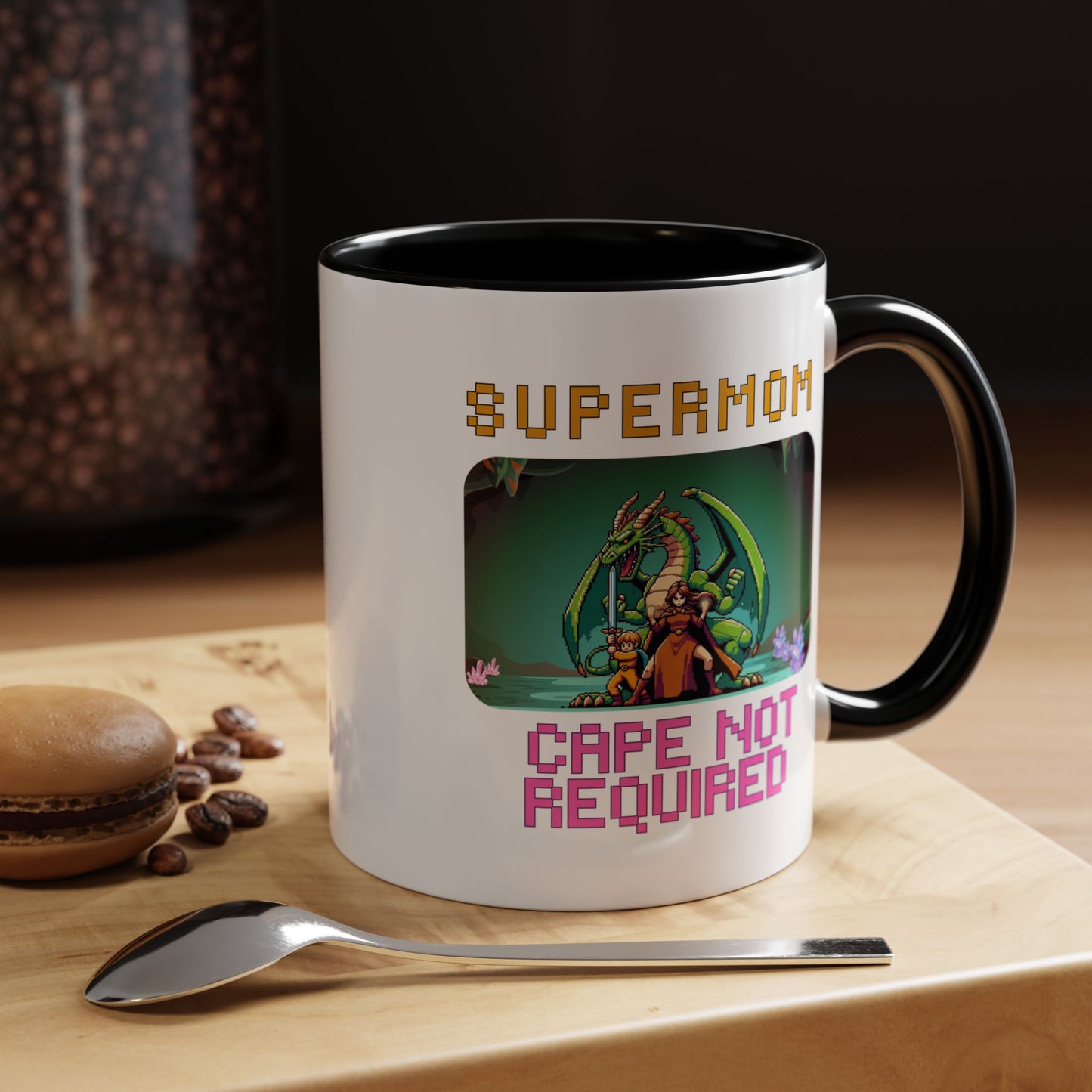 Dungeon Crawling Coffee Mug — "Supermom: Cape Not Required" Accent Mug (11/15oz)