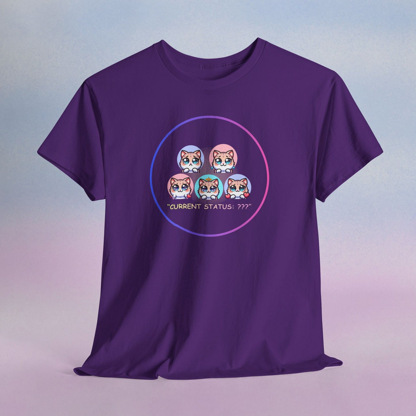 Cat Mood Tee — "Current Status: ???" Cute Kawaii Cat Faces T-Shirt