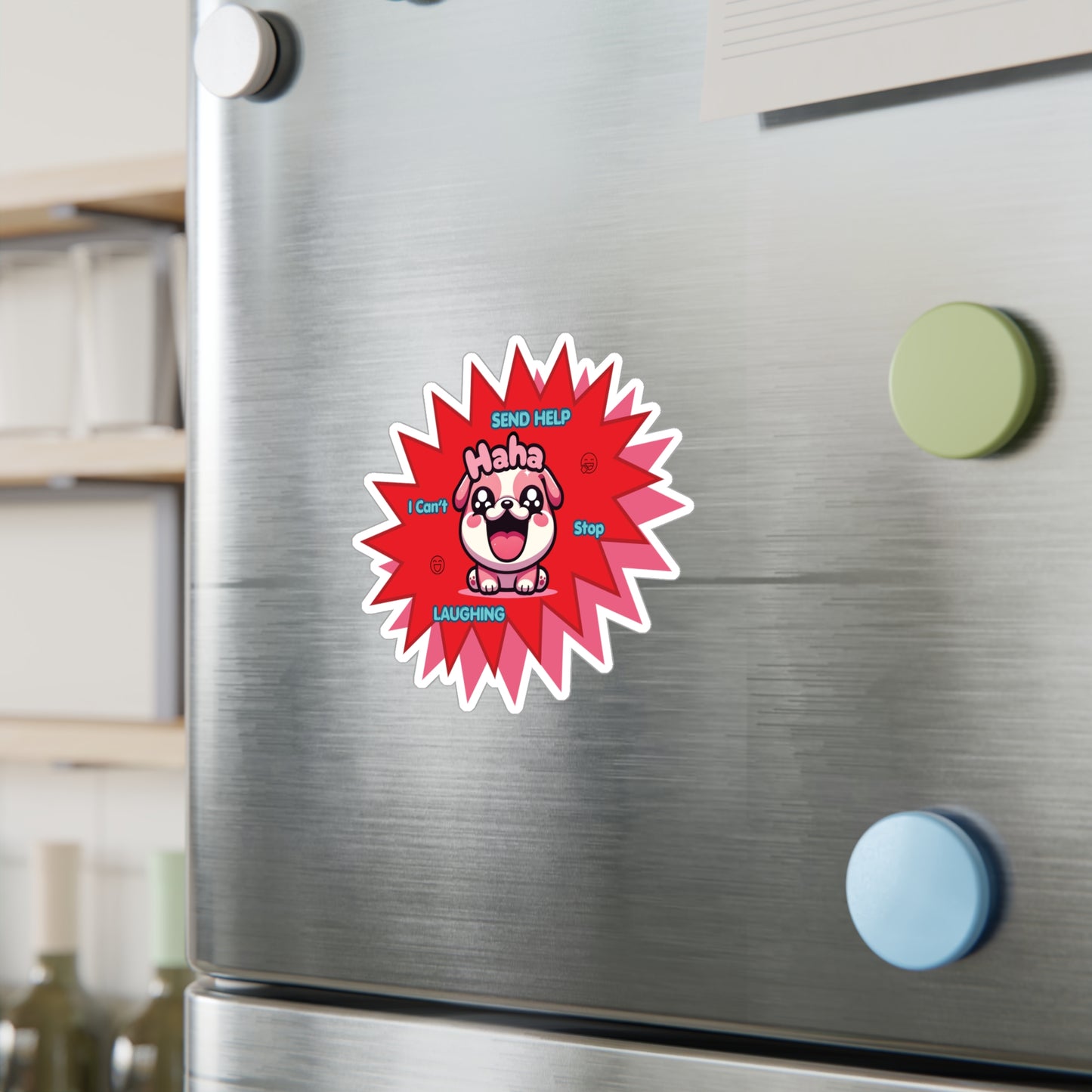 Laughing Pink Bulldog Vinyl Decal — "Send Help, I Can't Stop Laughing" Emote
