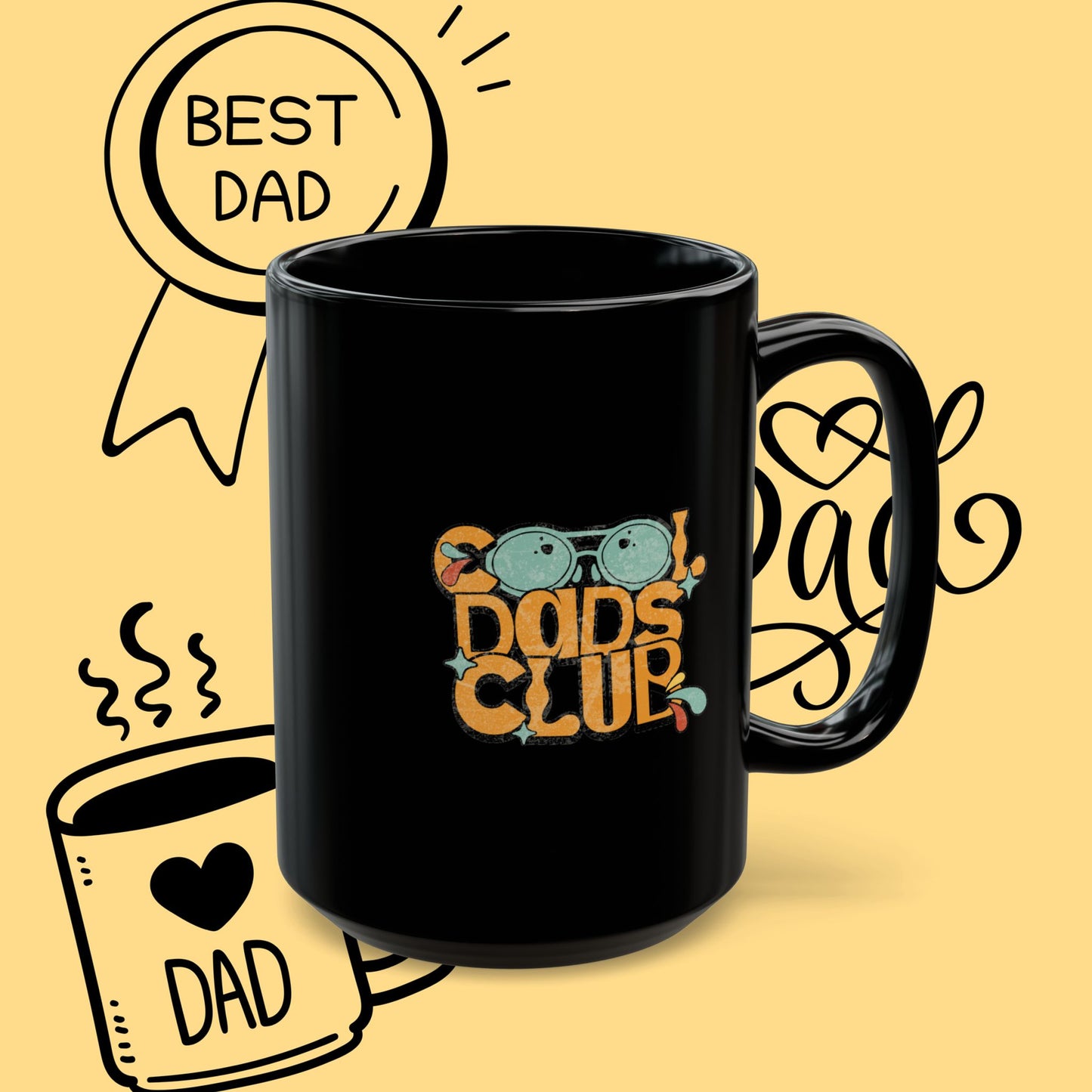 Cool Dad's Club Black Mug — Retro 'Cool Dad's Club' Coffee Cup (11oz & 15oz)
