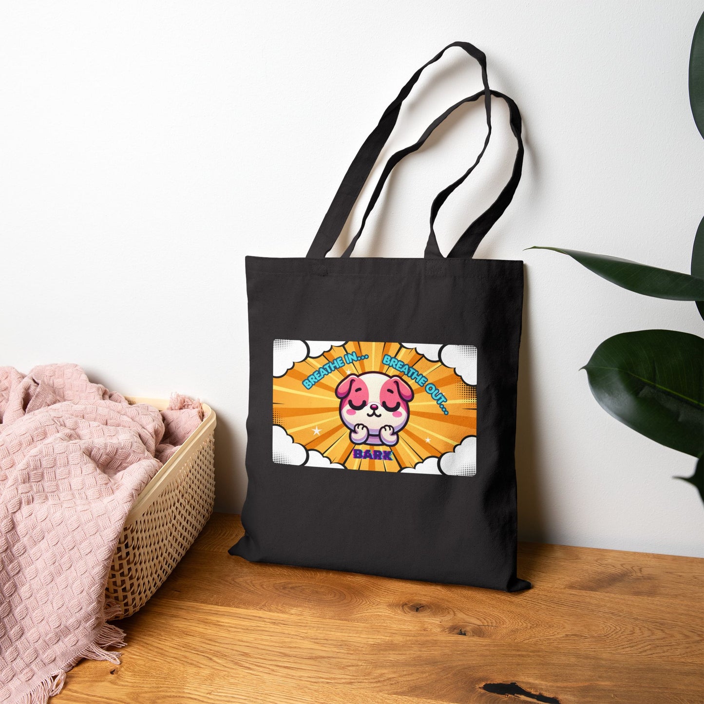 Pink Bulldog 'Breath In... Breath Out... Bark' Canvas Tote