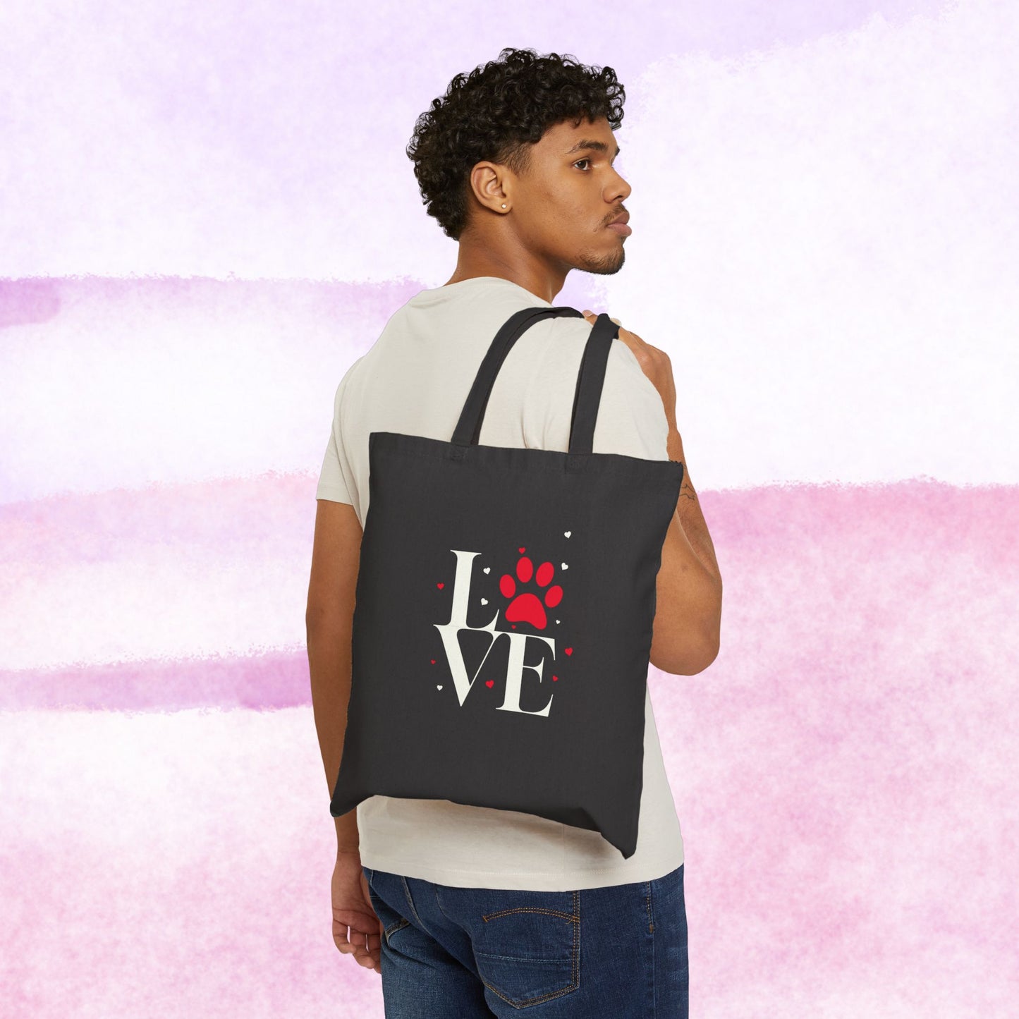 Love Paw Print Tote Bag — Cotton Canvas Pet Lover Tote