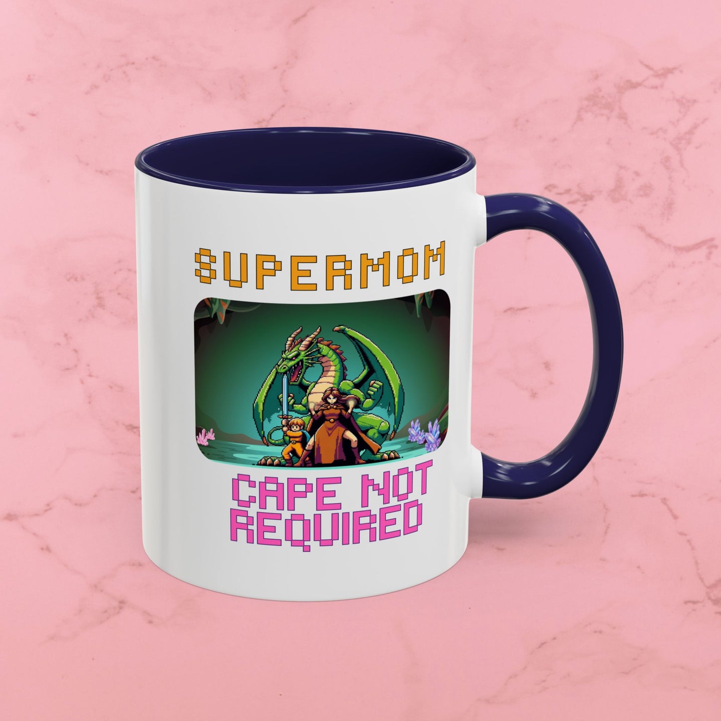 Dungeon Crawling Coffee Mug — "Supermom: Cape Not Required" Accent Mug (11/15oz)