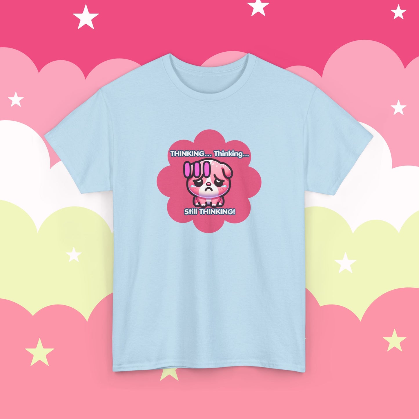 Contemplating Pink Bulldog Emote "Thinking... Still Thinking!" MoodT-Shirt