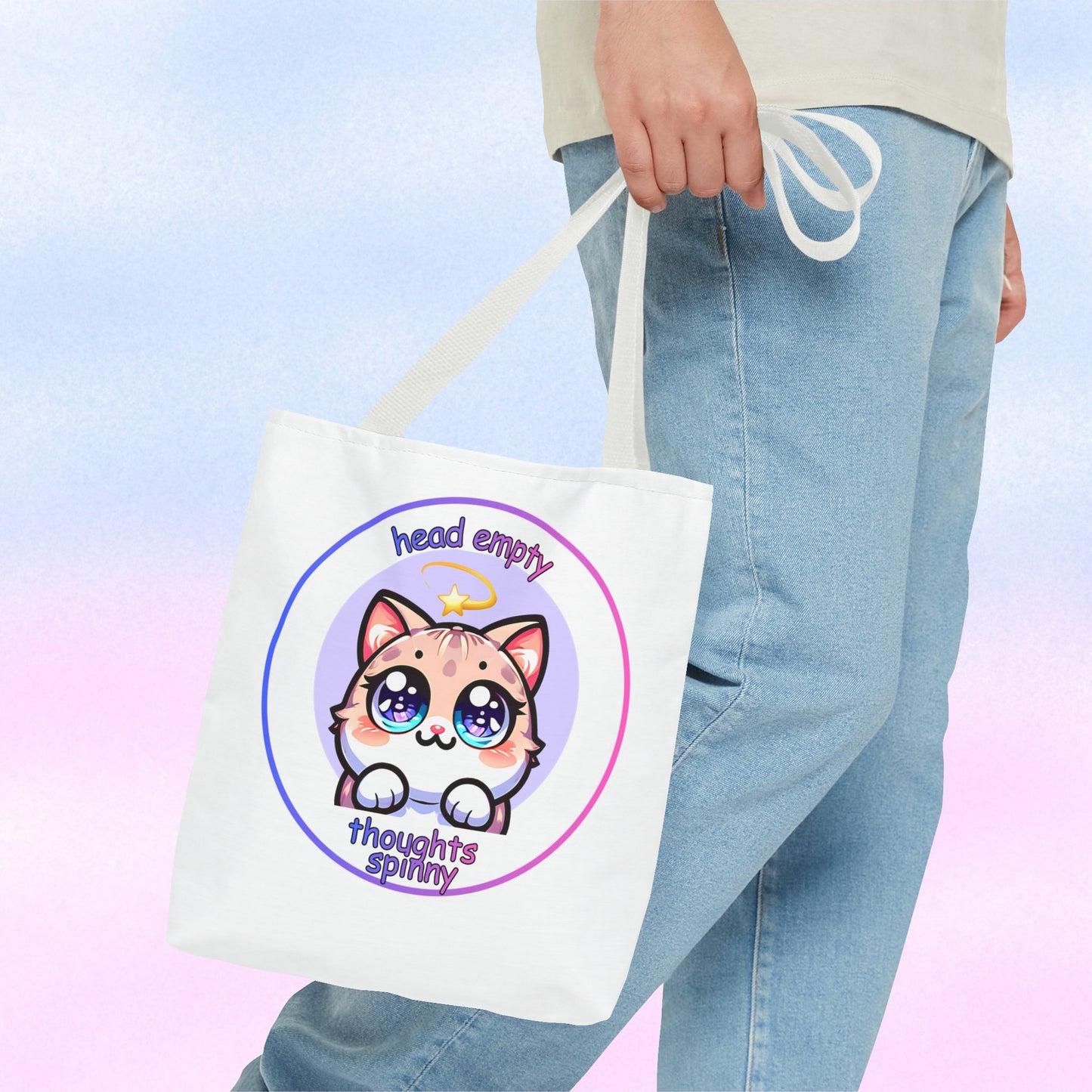 Cute Kawaii Dizzy Cat Tote Bag — "head empty. thoughts spinny."