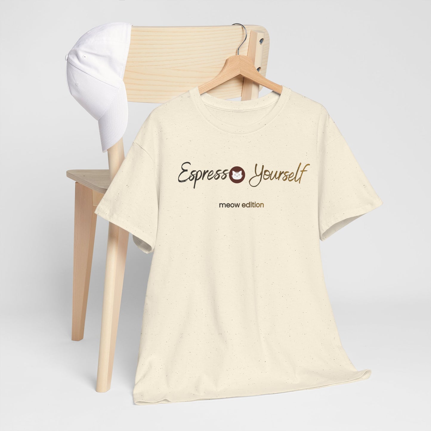 "Espresso Yourself Meow Edition" Coffee Cat T-Shirt — Minimalist Tee, Baristas Gift, Espresso Lovers