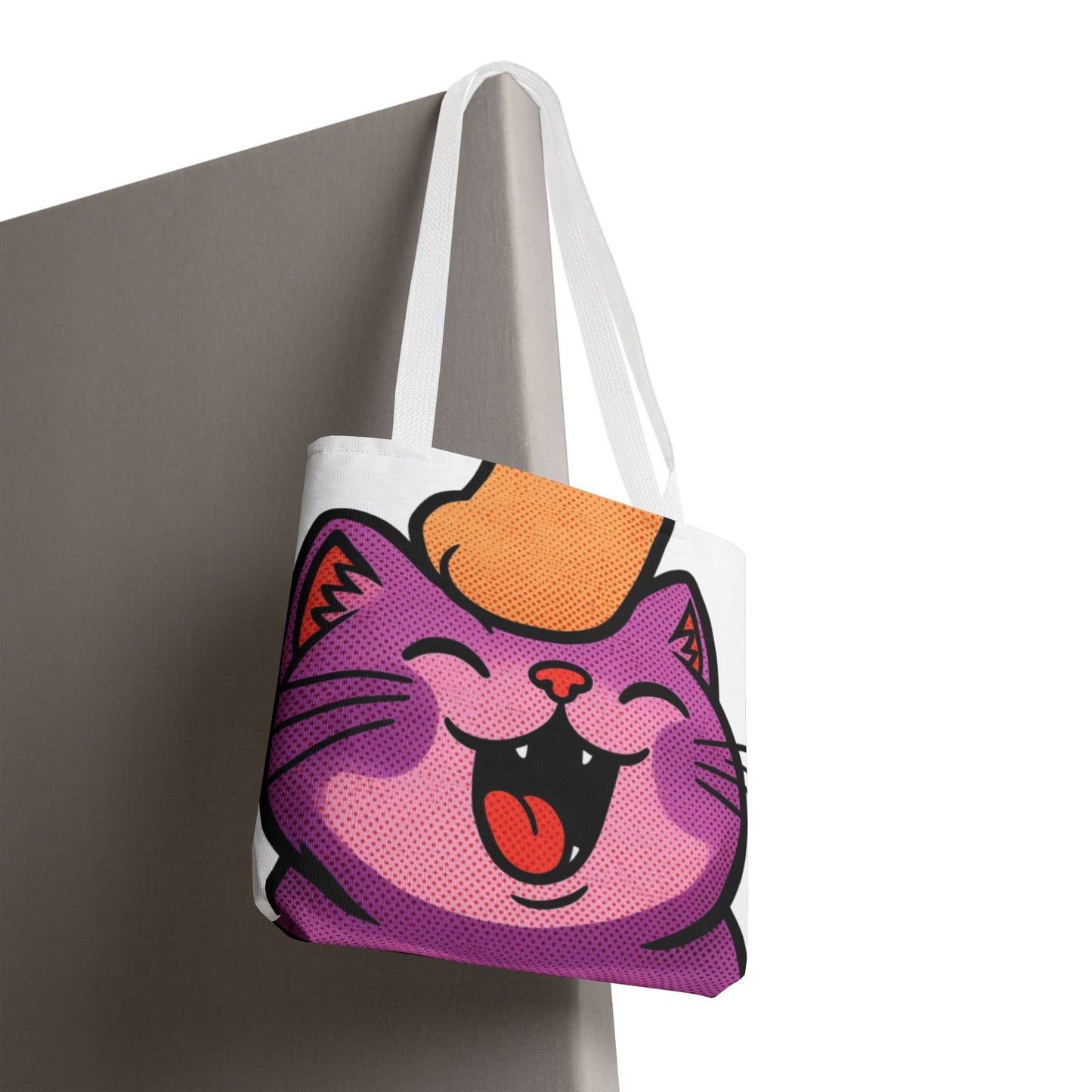 Happy Purple Cat Tote Bag — Cute Kawaii Cat Face AOP Tote