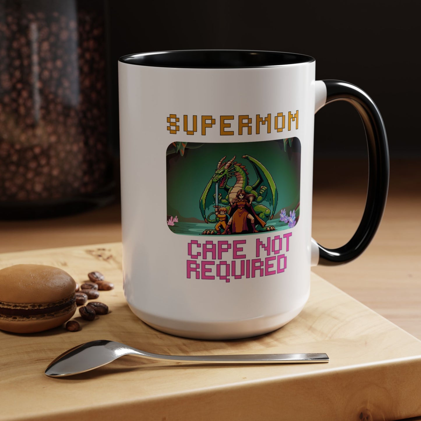 Dungeon Crawling Coffee Mug — "Supermom: Cape Not Required" Accent Mug (11/15oz)