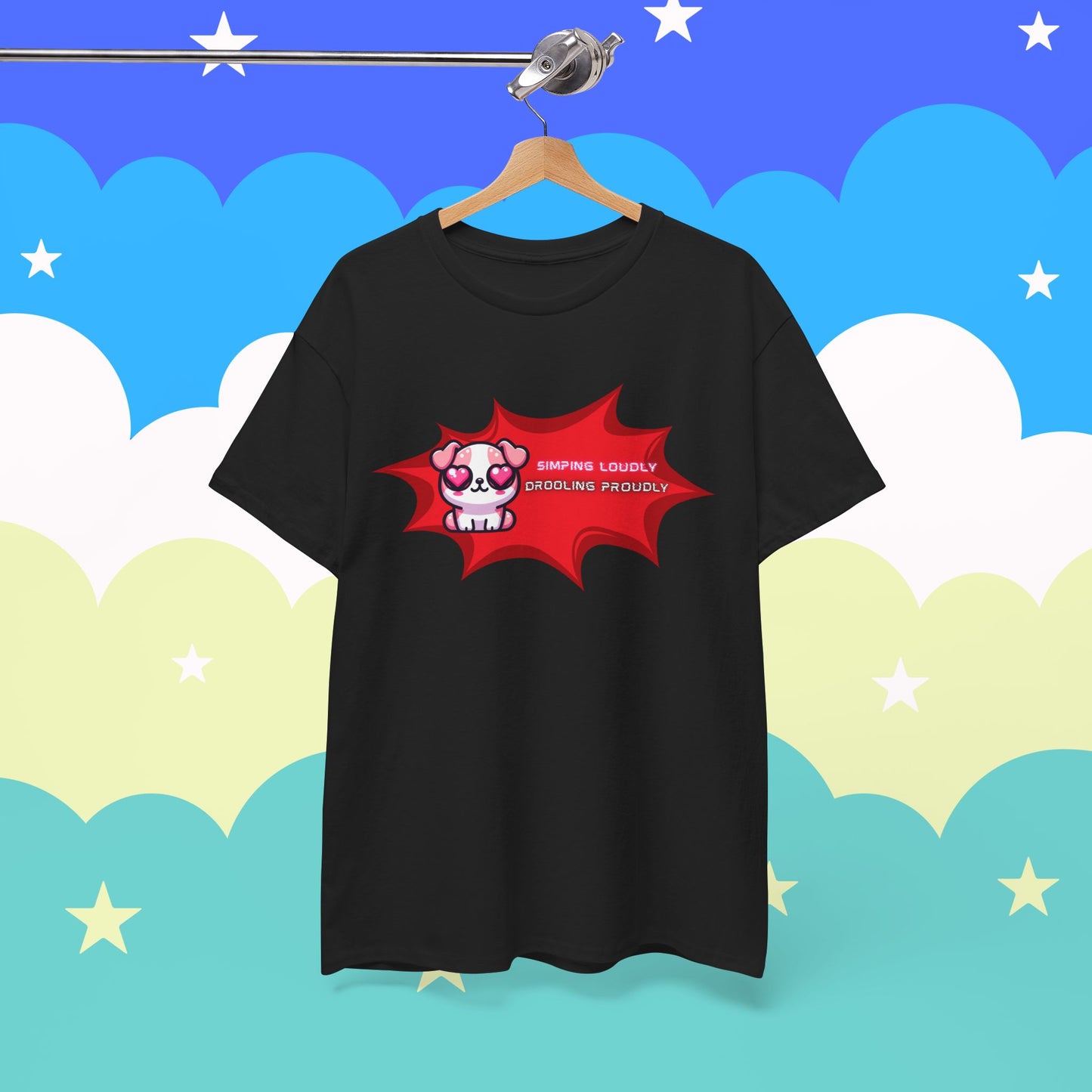 Kawaii Heart-Eyed "Simping Loudly, Drooling Proudly" Pink Bulldog T-Shirt
